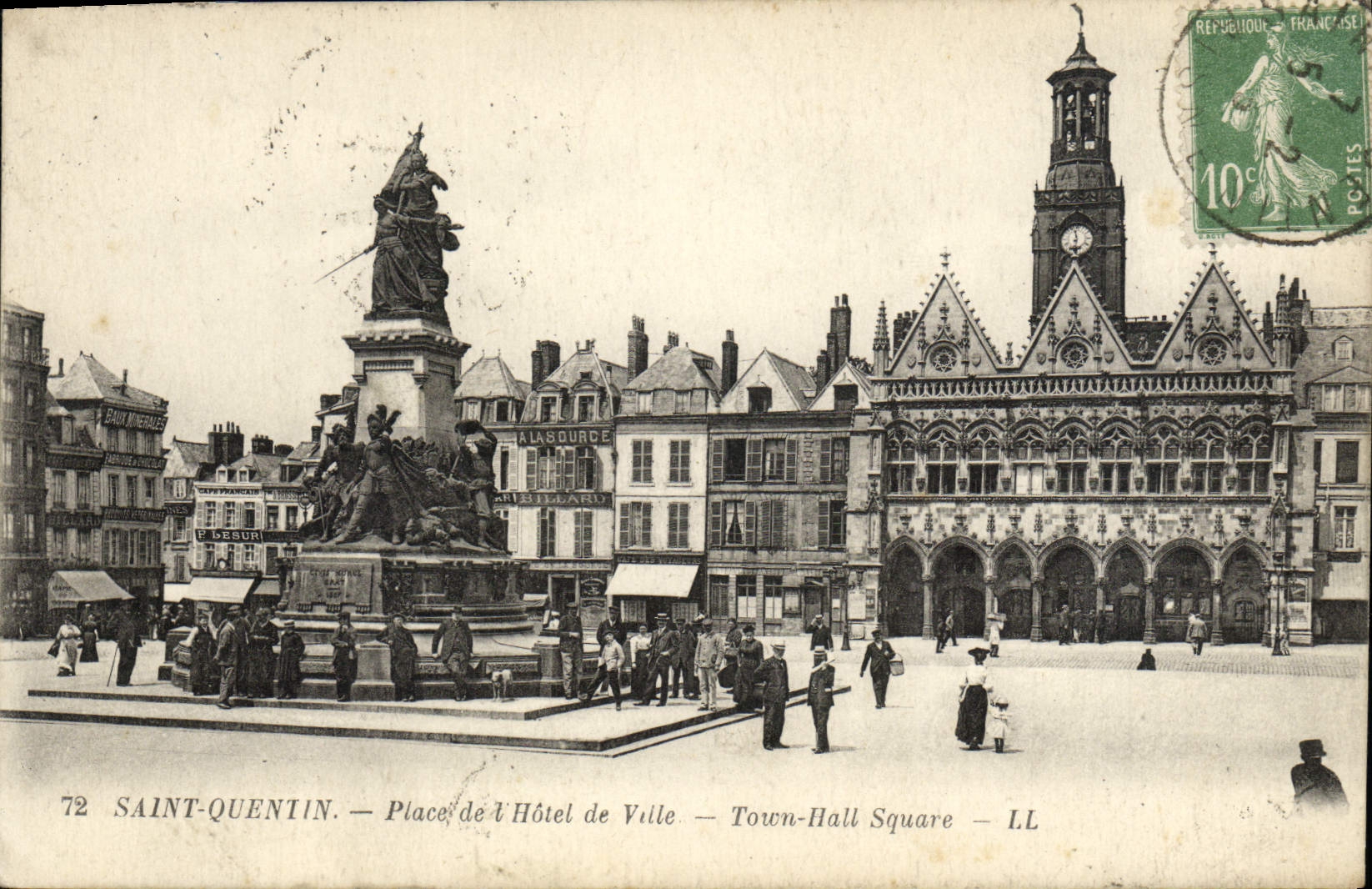 VINTAGE POSTCARD Saint Quentin Places Town hall