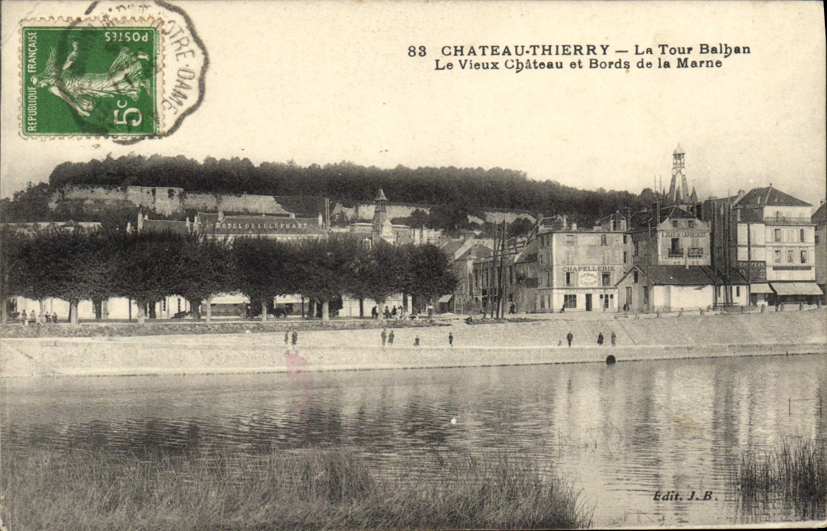 Castillo de Thierry de la POSTAL de la VENDIMIA la torre de Balhan el viejos castillo y bordes del Marne