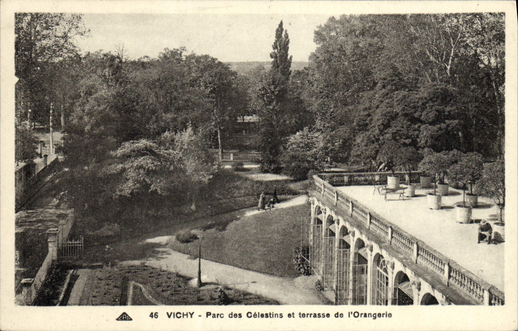 VINTAGE POSTCARD Vichy Park of Celestins and terrace of the Orangery
