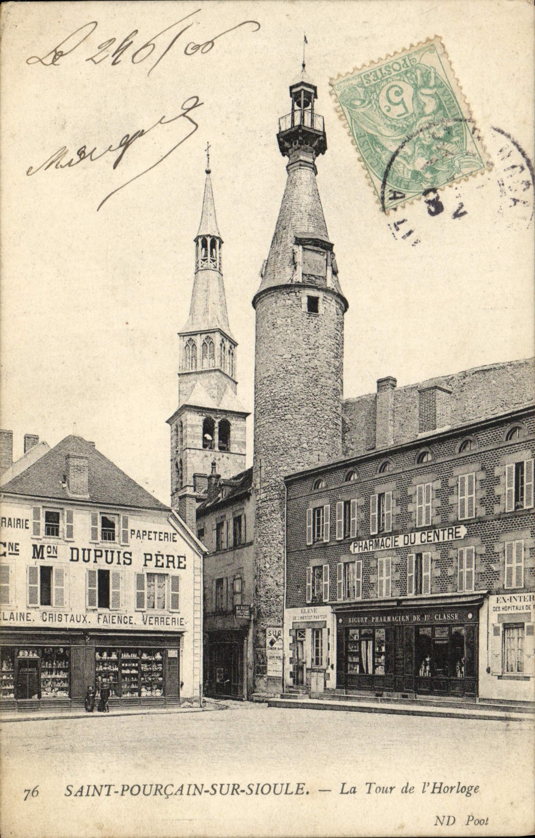 CPA Saint Pourcain sur Sioule La Tour de l'Horloge Pharmacie Dupuis Pere
