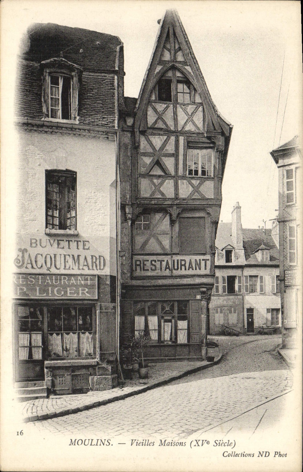 VINTAGE POSTCARD Moulins Old Houses Jacquemard Refreshment bar Restoring Liger