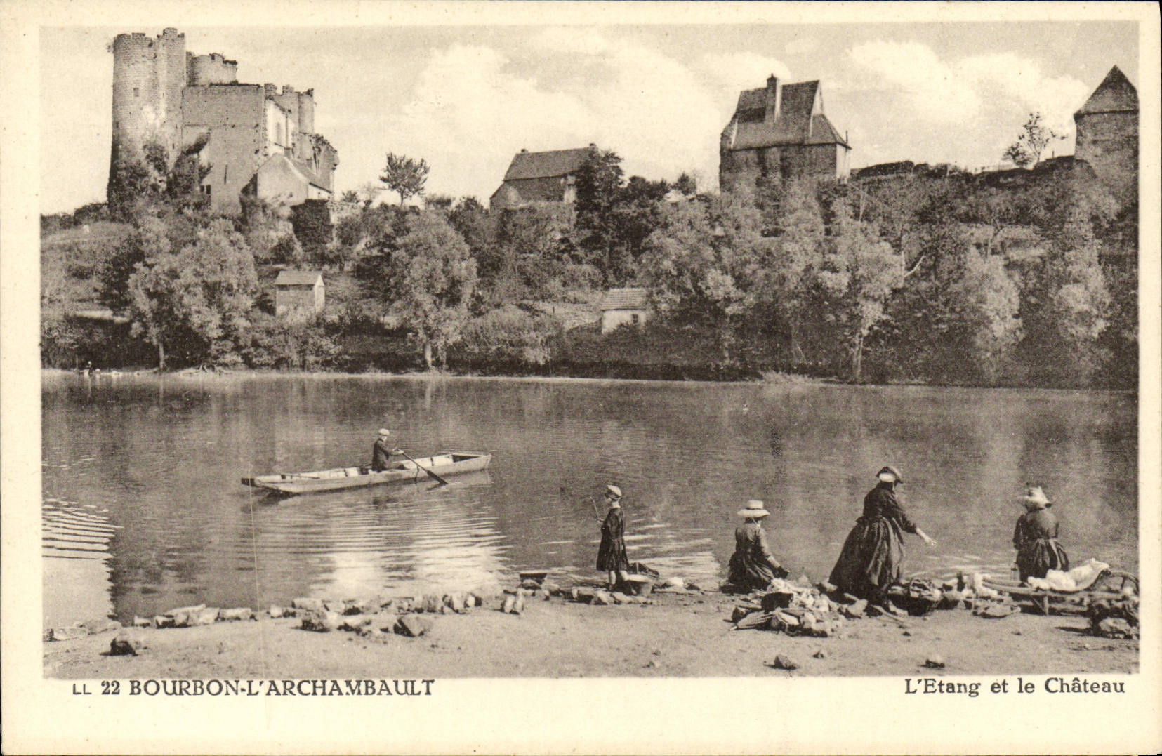 VINTAGE POSTCARD Bourbon Archambault the Pond and the Castle