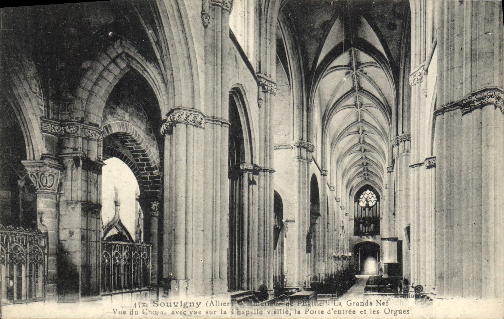POSTAL Souvigny interior de la VENDIMIA de la iglesia el gran órgano del cubo