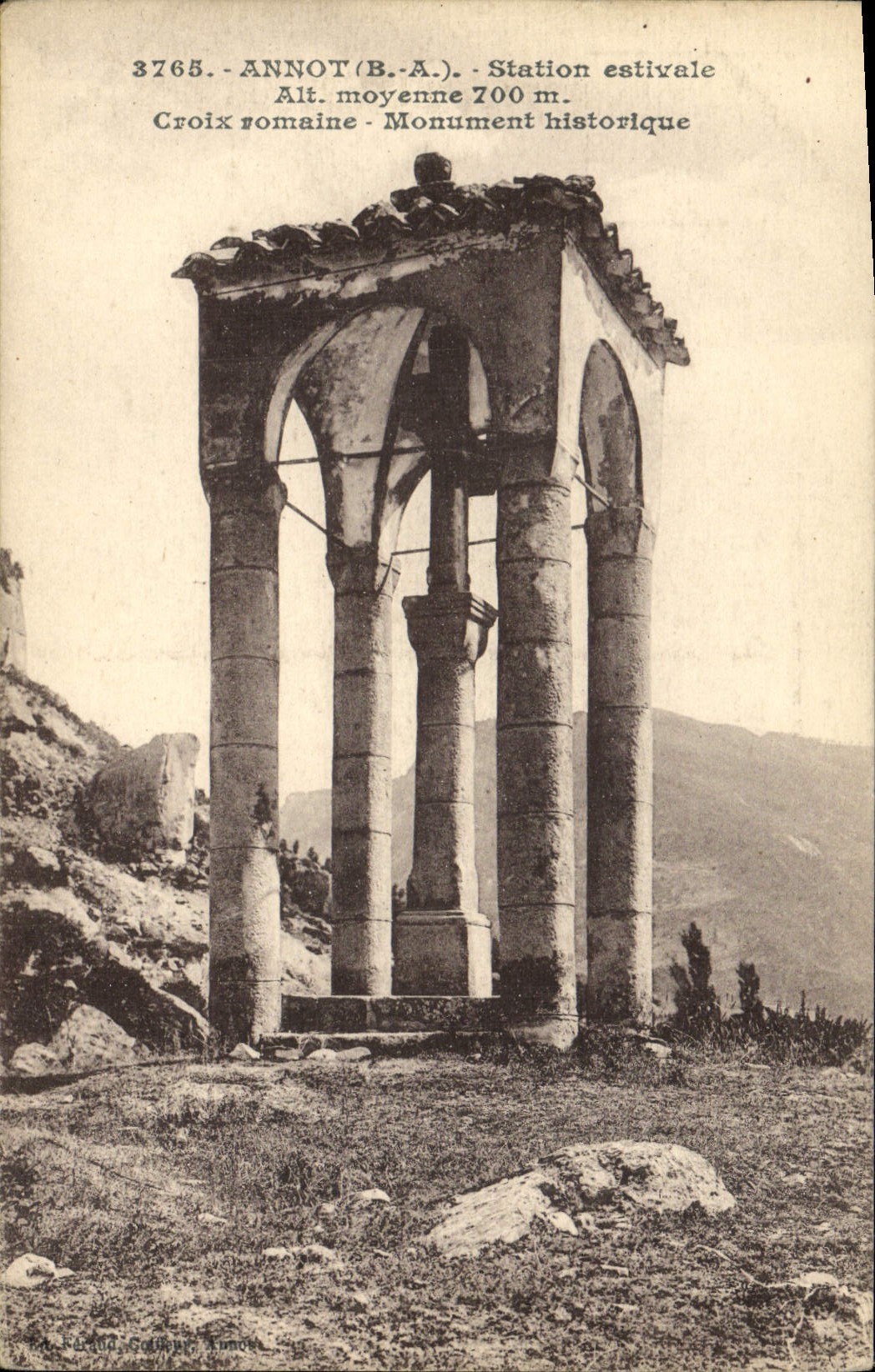 VINTAGE POSTCARD Annot Estival Station Roman Cross monument