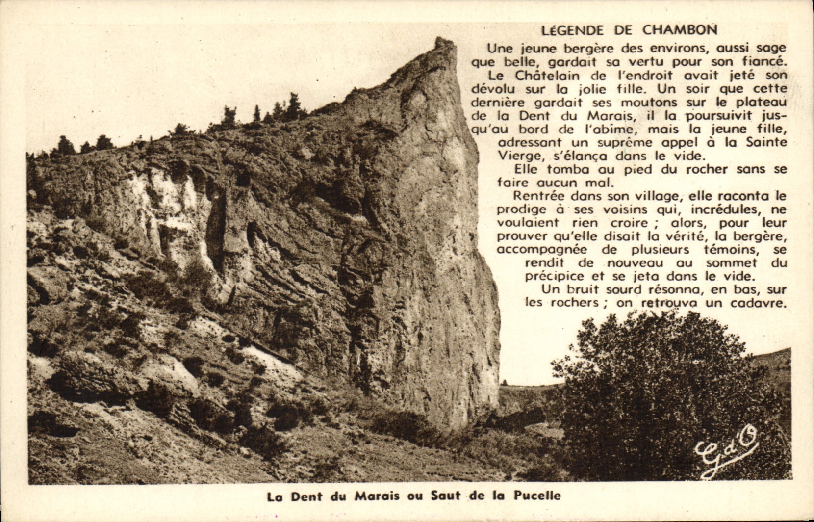VINTAGE POSTCARD Legend De Chambon the Tooth Of the Marsh to the jump of the virgin
