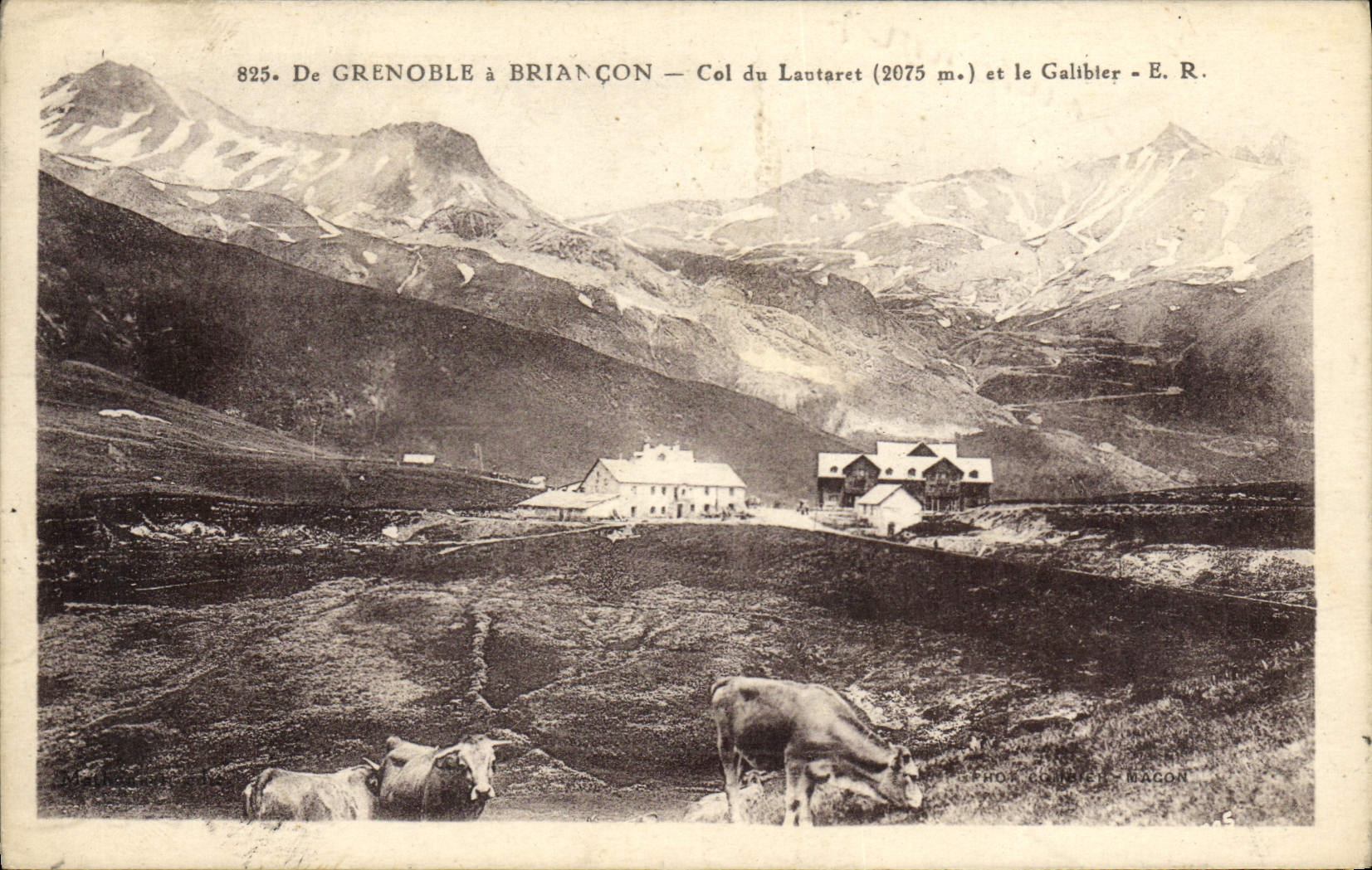 La POSTAL de la VENDIMIA de Grenoble tiene columna de Briançon de Lautaret y del galiber