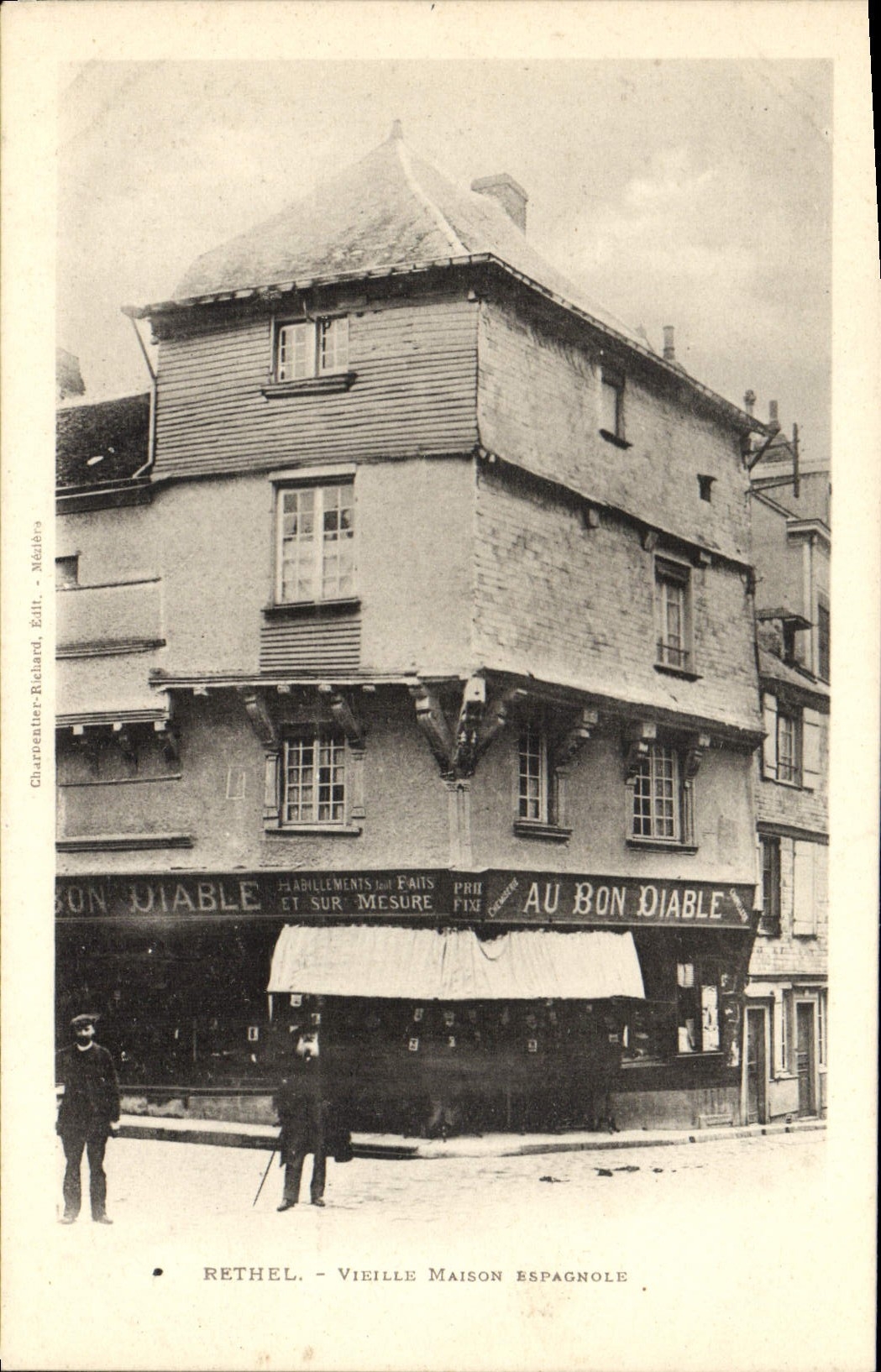VINTAGE POSTCARD Rethel Old woman Spanish House With the good devil