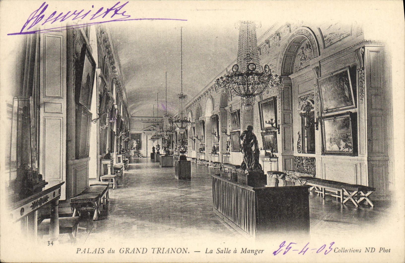 VINTAGE POSTCARD Palate of Large Trianon Dining room Versailles