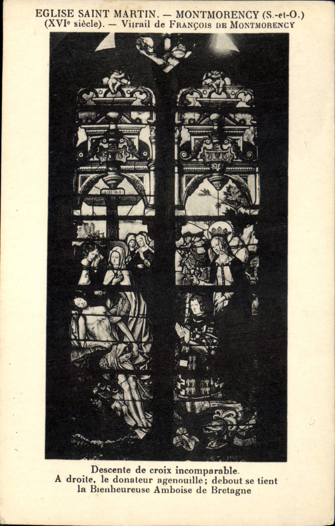 Vidrio manchado de San Martín de la iglesia de Montmorency de la POSTAL de la VENDIMIA de François de Montmorency