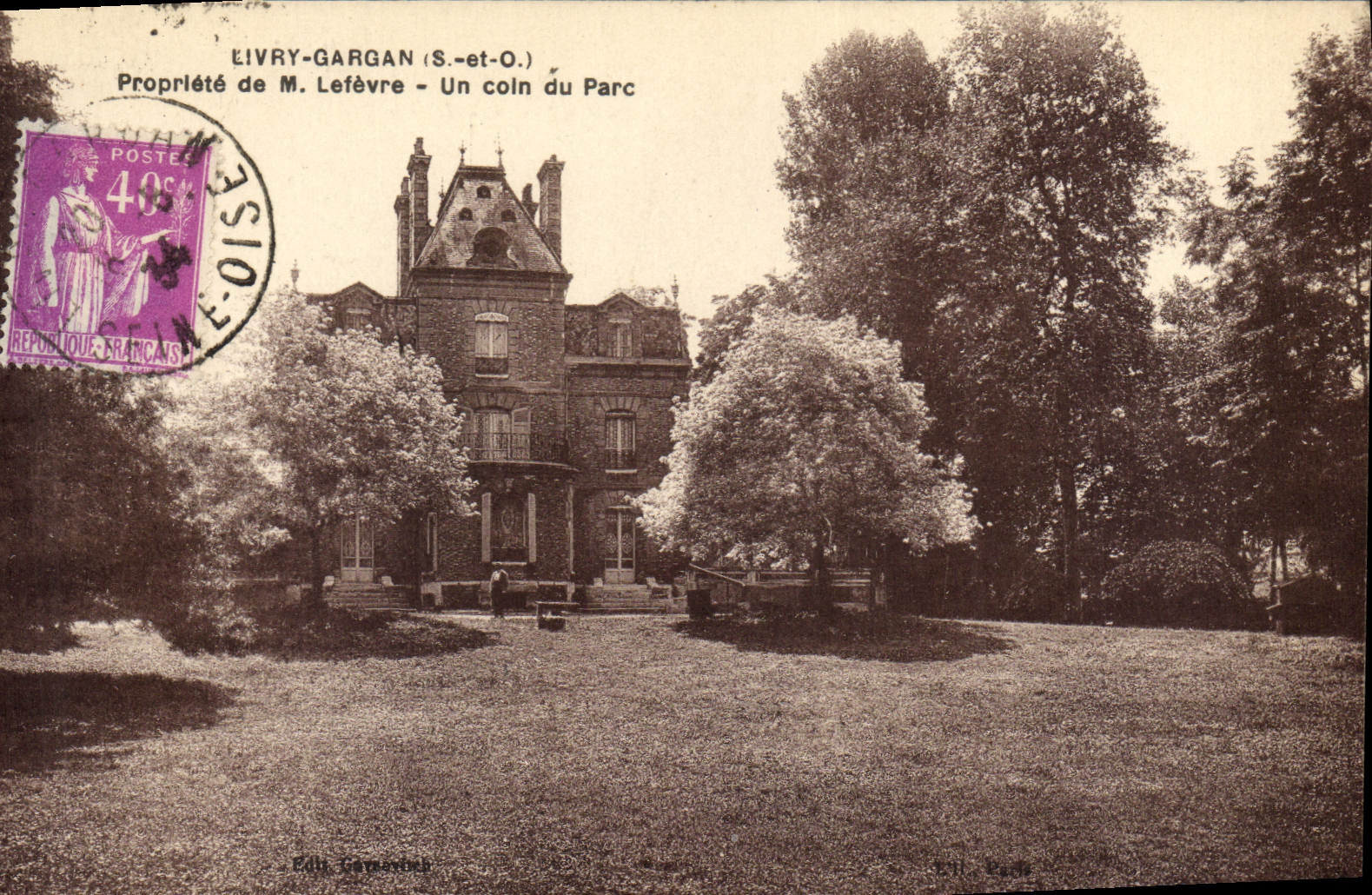 Característica de Livry Gargan de la POSTAL de la VENDIMIA de Sr. lefevre una esquina del parque