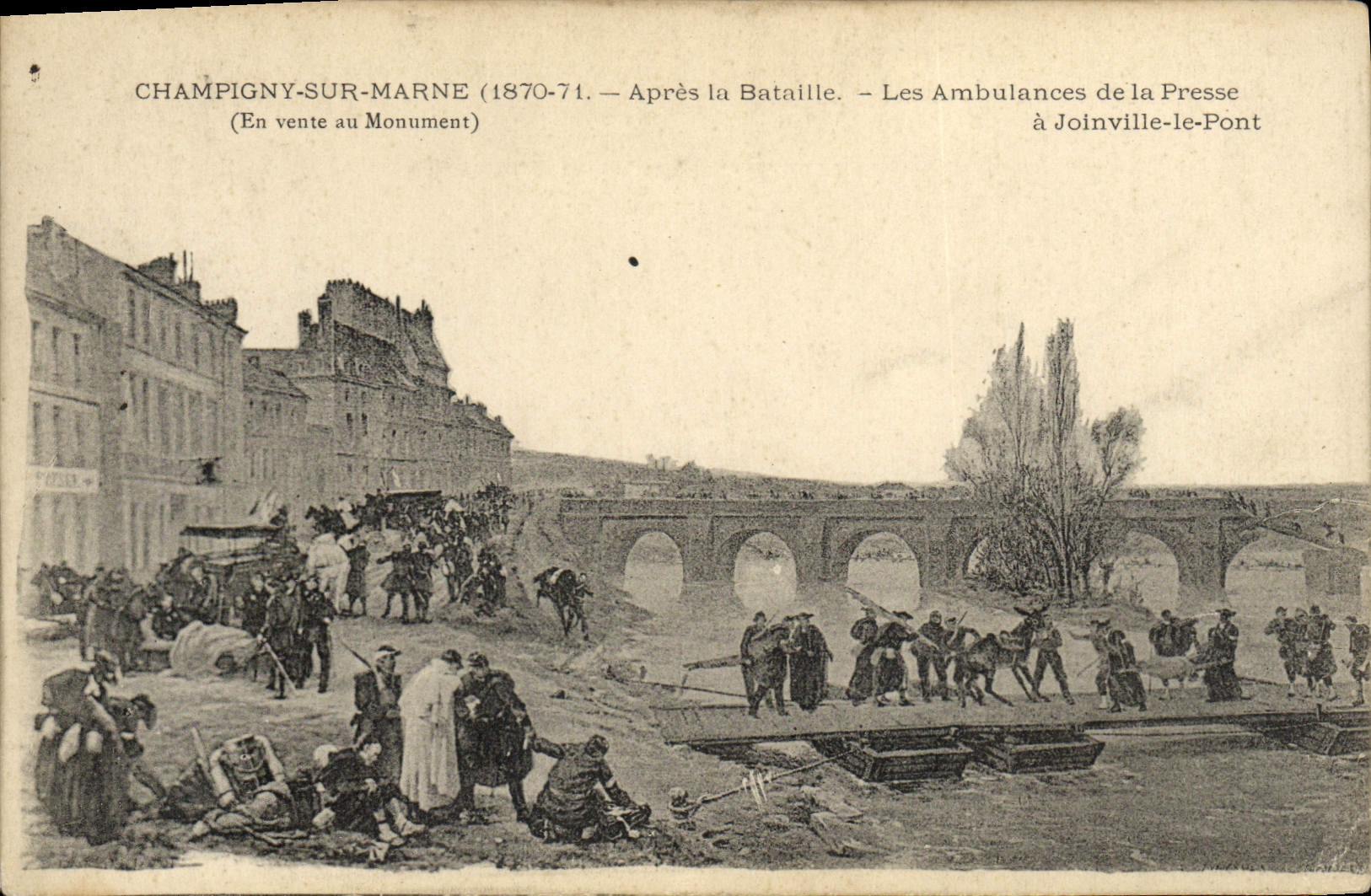 VINTAGE POSTCARD Champigny On the Marne After the Battle Ambulances of the press