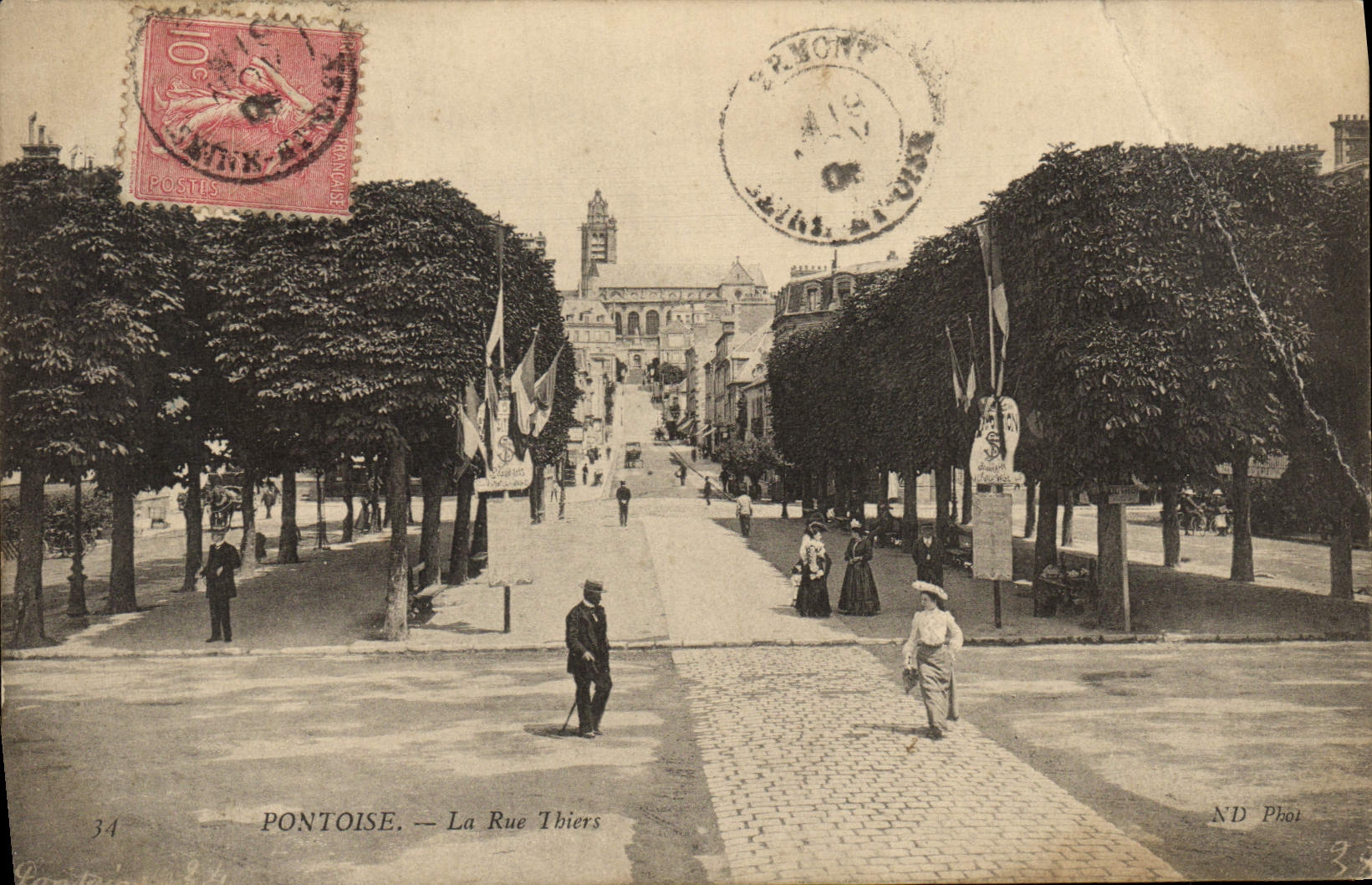 VINTAGE POSTCARD Pontoise the Street Thiers