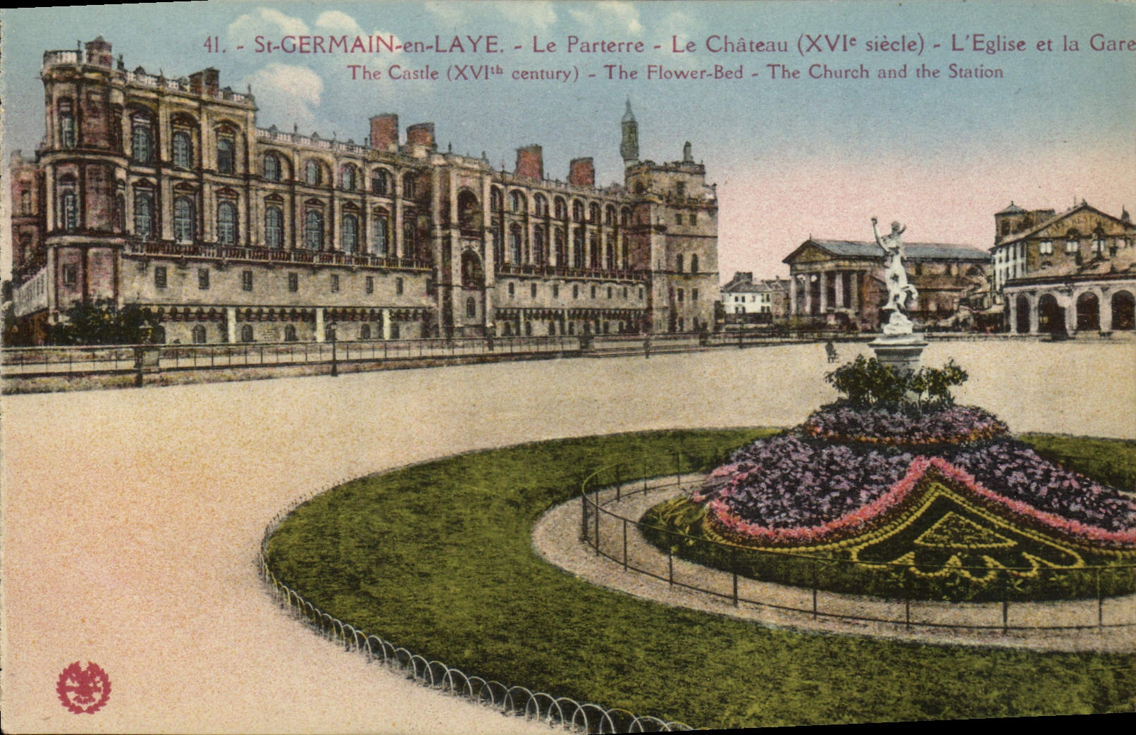 CPA St Germain en Laye Le Parterre Le Chateau L'eglise et la gare