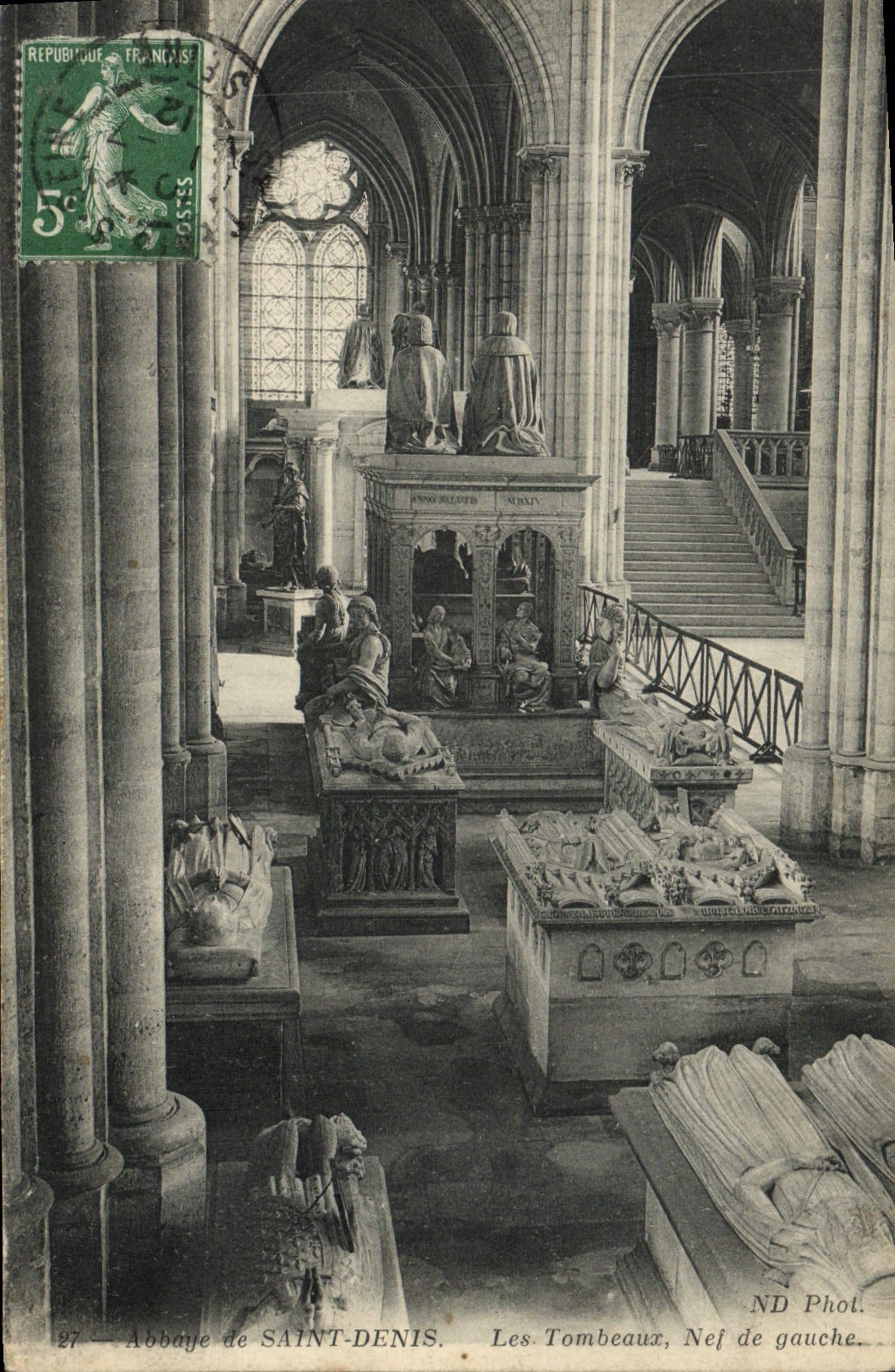 VINTAGE POSTCARD Abbey of Denis Saint the tombs Nave of gauceh