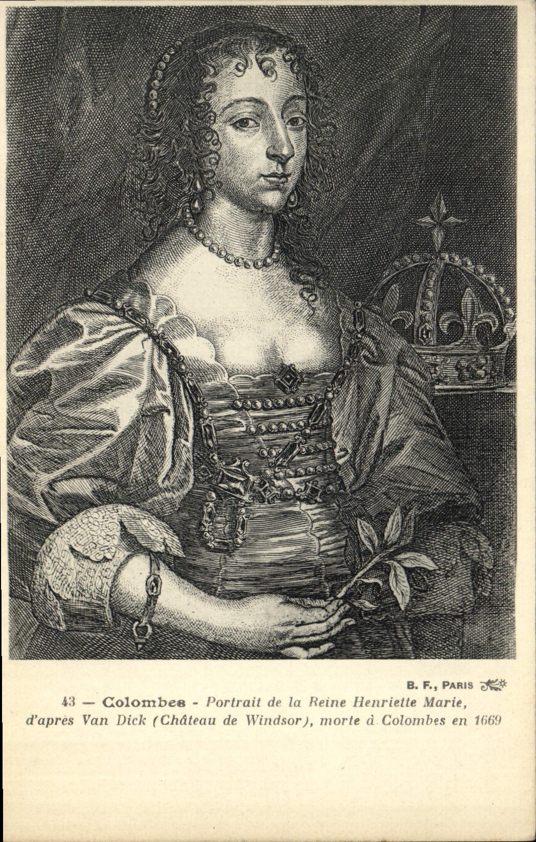 Retrato de las palomas de la POSTAL de la VENDIMIA de la reina Enriqueta Marie Van Dick Castle de Windsor