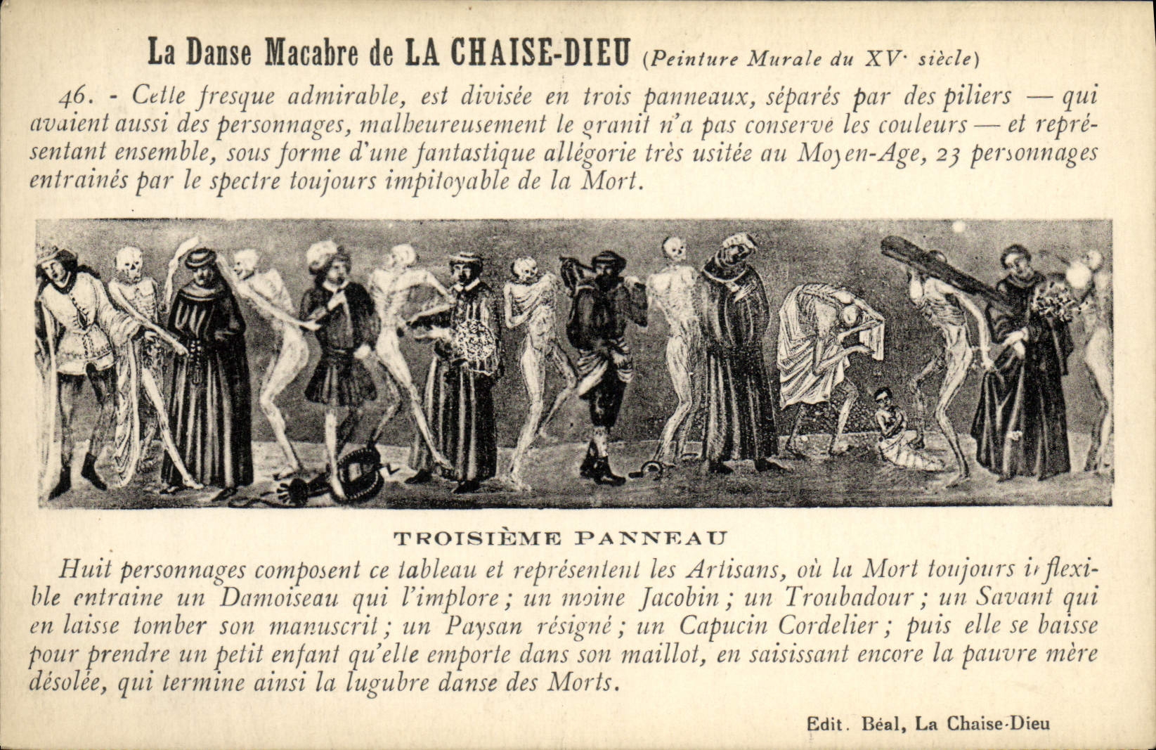 VINTAGE POSTCARD Macabre Dance of the Chair God Third panel