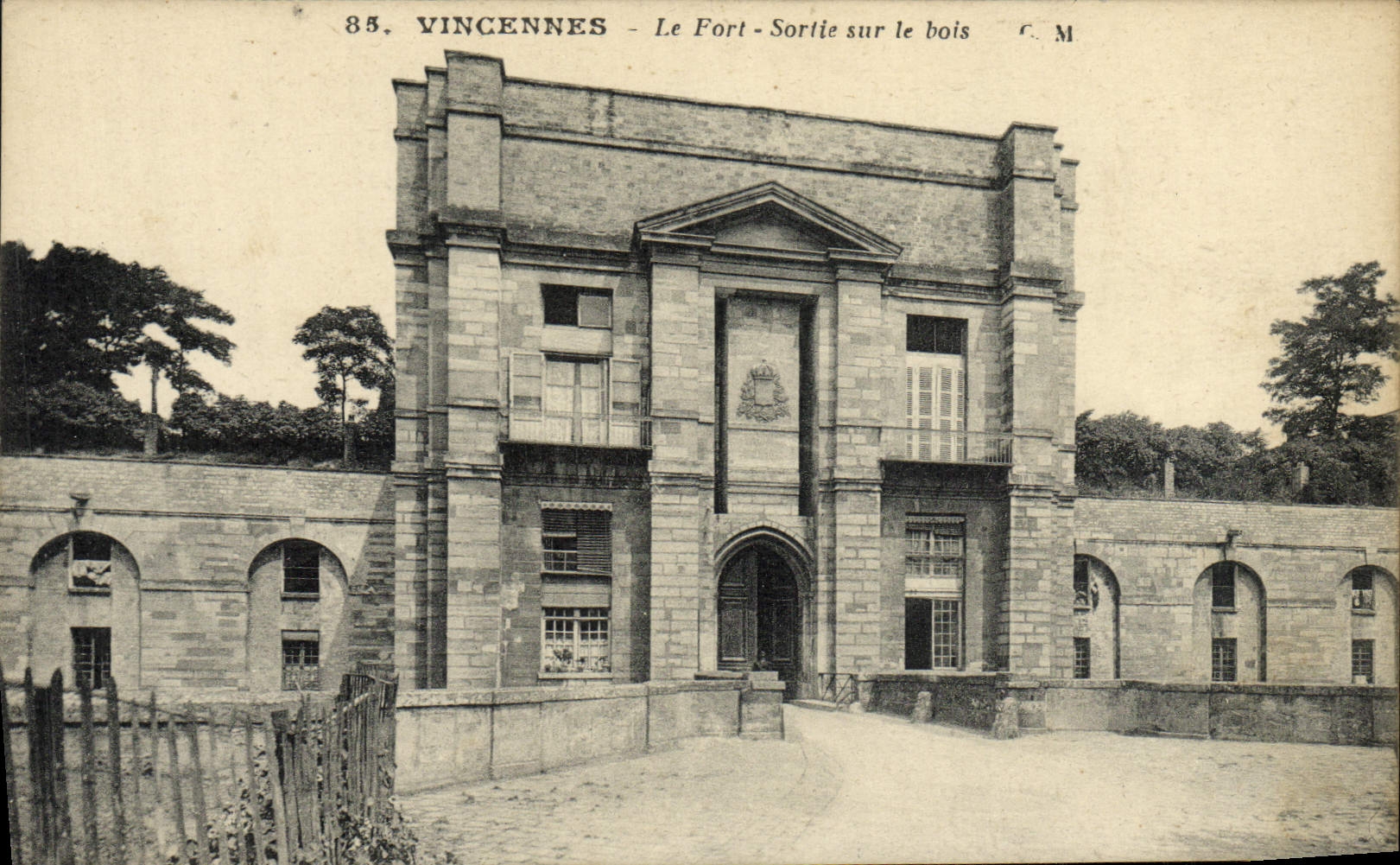 VINTAGE POSTCARD Vincennes Strong the Exit on wood