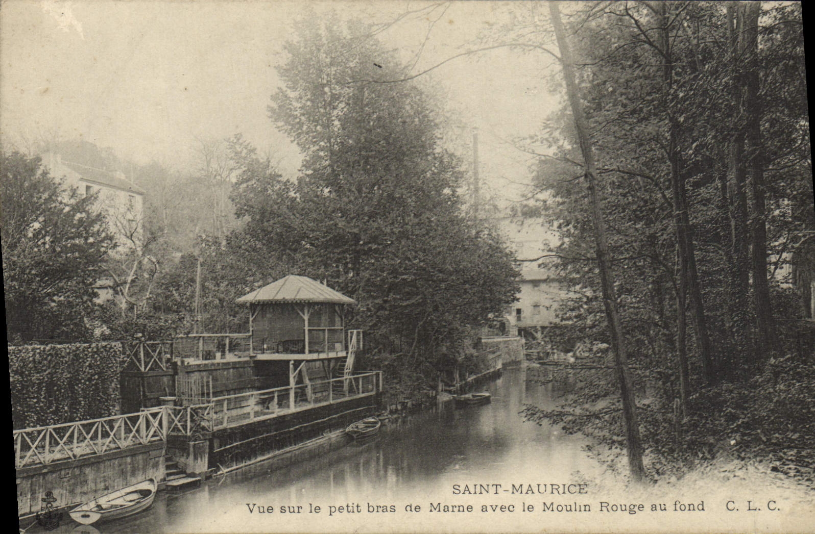 VINTAGE POSTCARD Holy Maurice Seen on the small arm of the Marne with the moulin-Rouge at the bottom