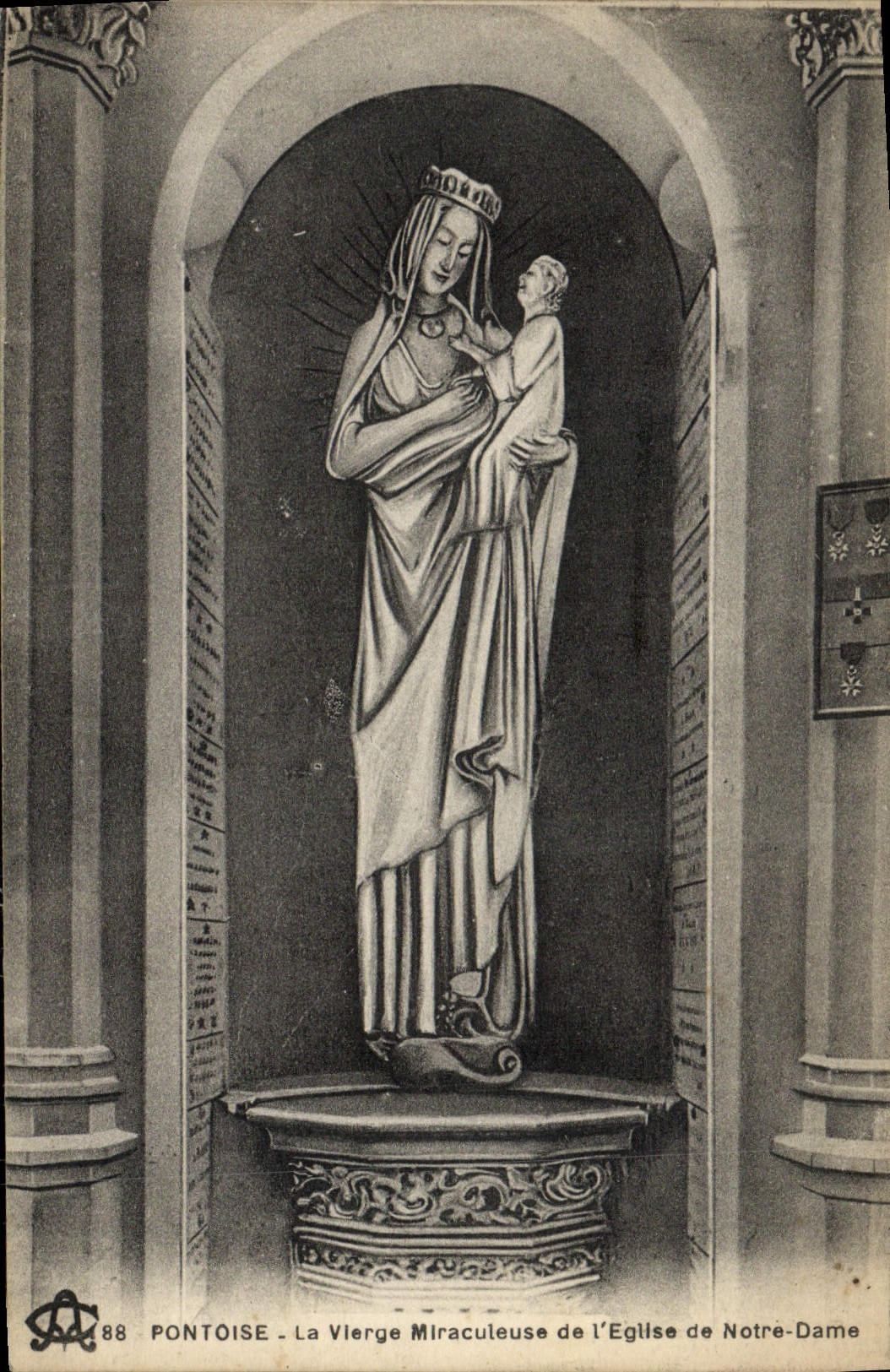 POSTAL Pontoise de la VENDIMIA la Virgen milagrosa de la iglesia de Notre Dame