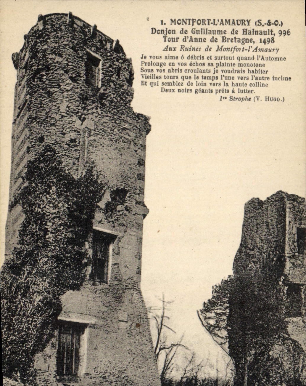 VINTAGE POSTCARD Montfort Amaury Keep of Guillaume de Hainault