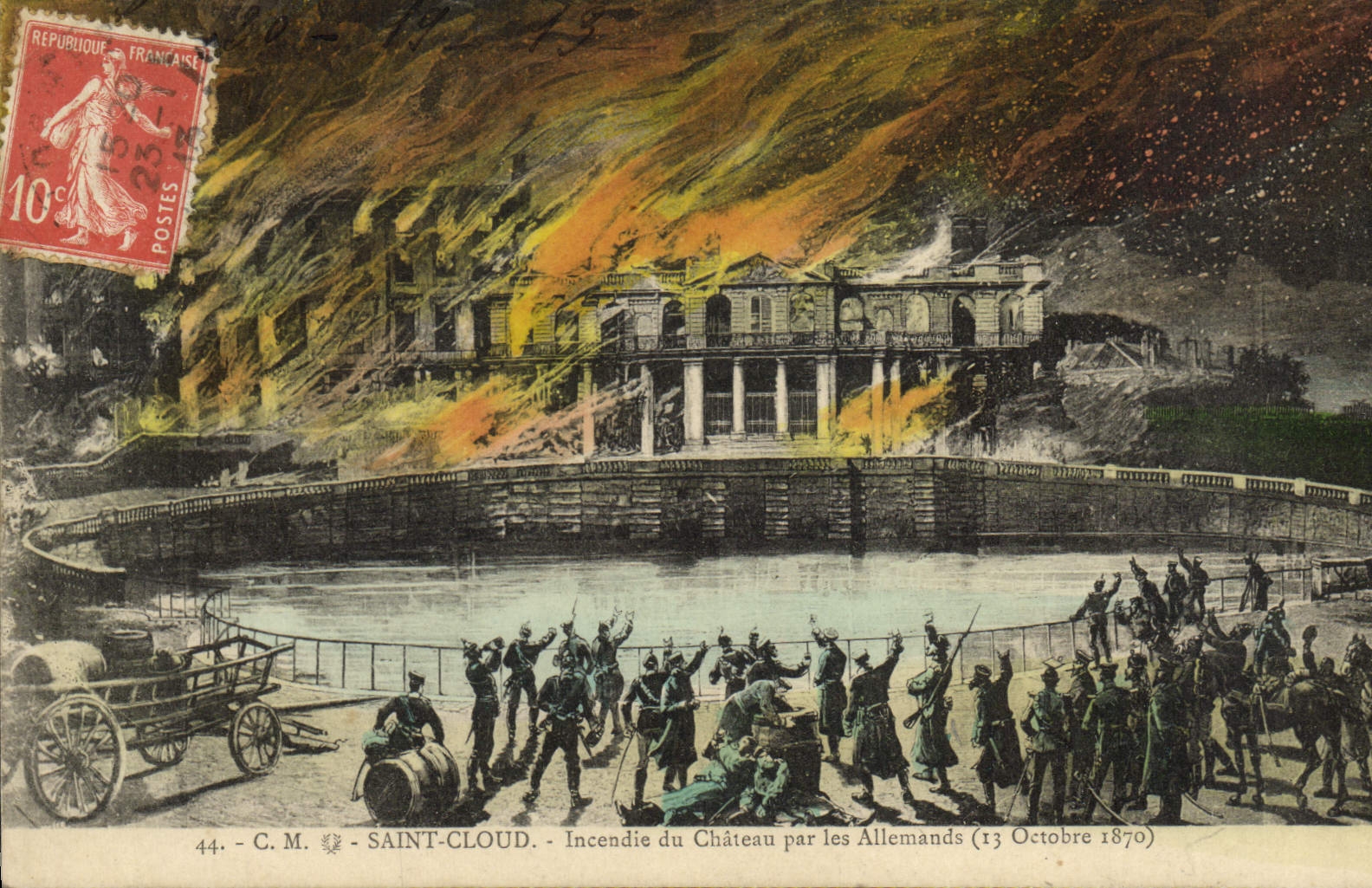 CPA Saint Cloud Incendie du chateau par les allemands 13 octobre 1870