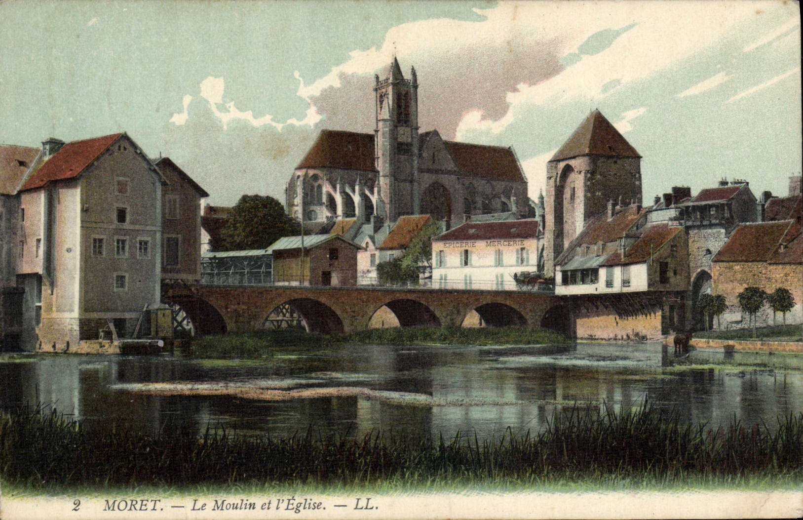 VINTAGE POSTCARD Moret the Mill And the Church