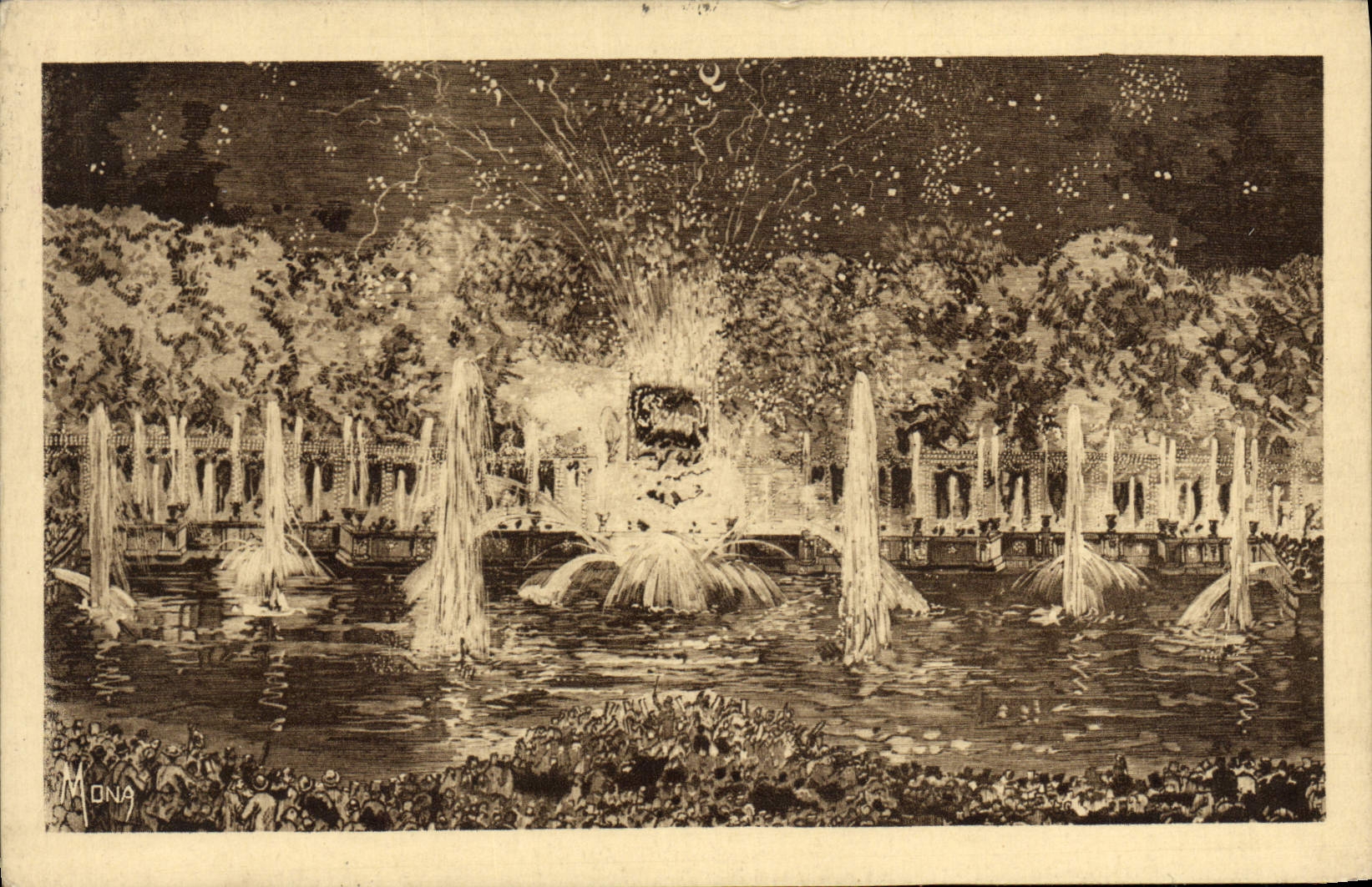 VINTAGE POSTCARD Small Tables Of Versailles a festival of night to the basin of Neptune