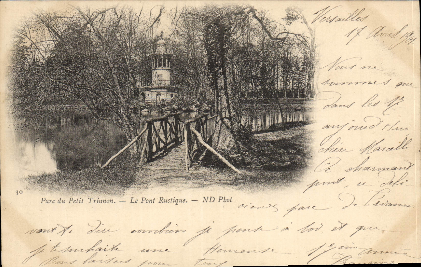 VINTAGE POSTCARD Park Of Small Trianon the Rustic Bridge