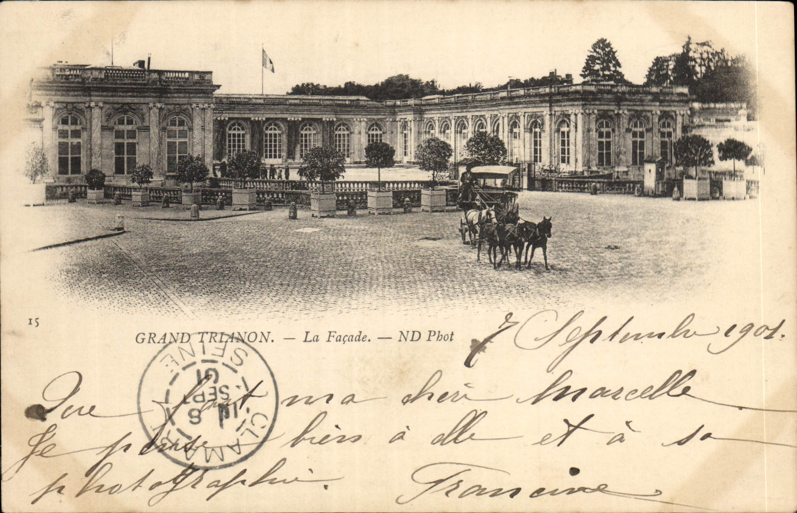 POSTAL Trianon grande de la VENDIMIA el ataque frontal