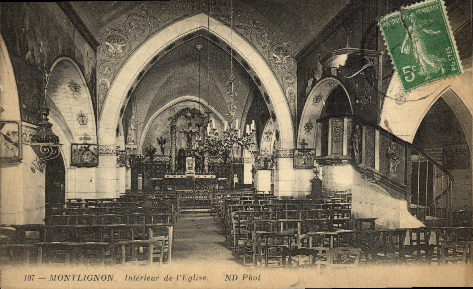VINTAGE POSTCARD Interior Montlignon of the Church
