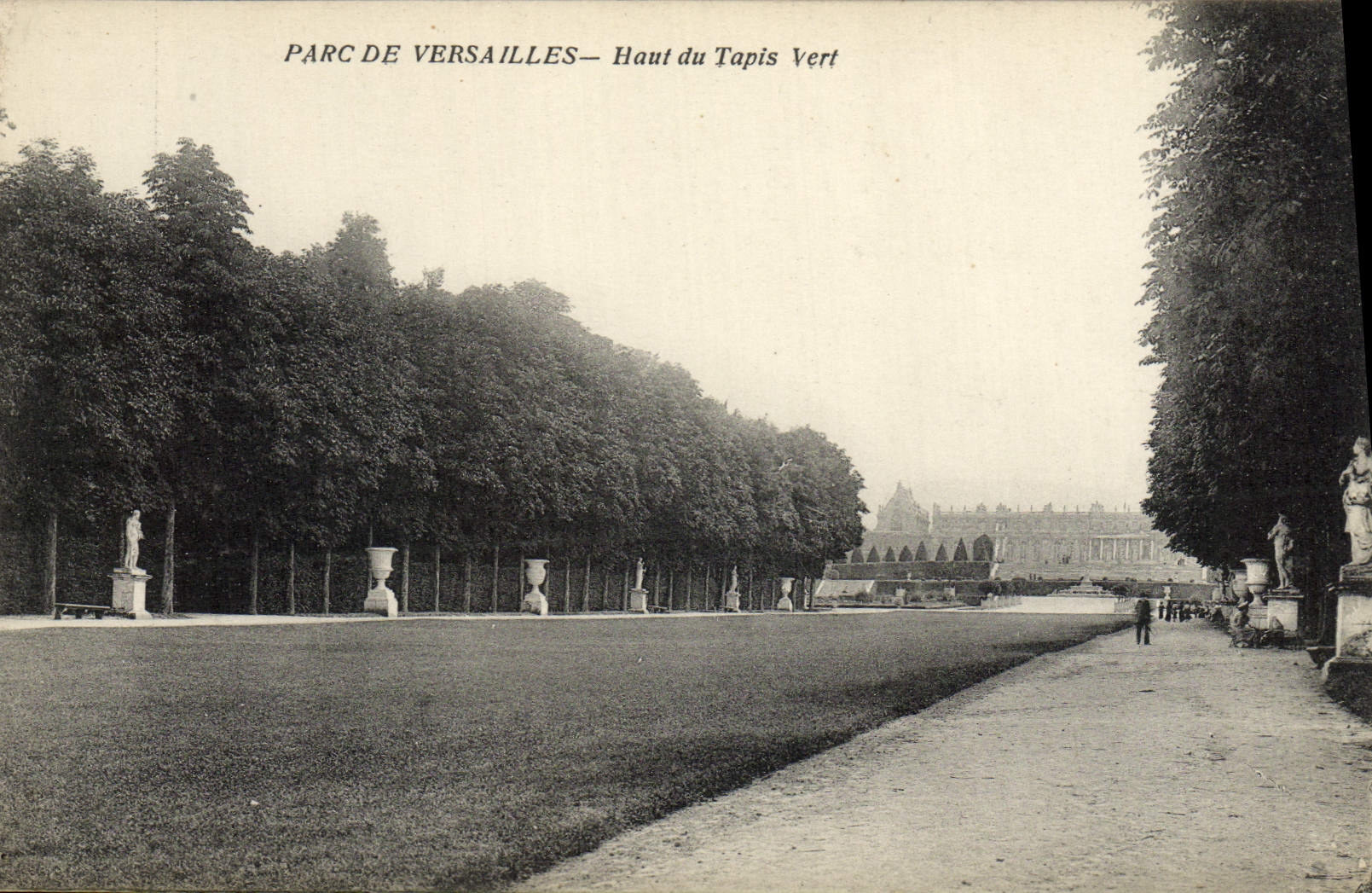 POSTAL alta Versalles de la VENDIMIA de la alfombra verde