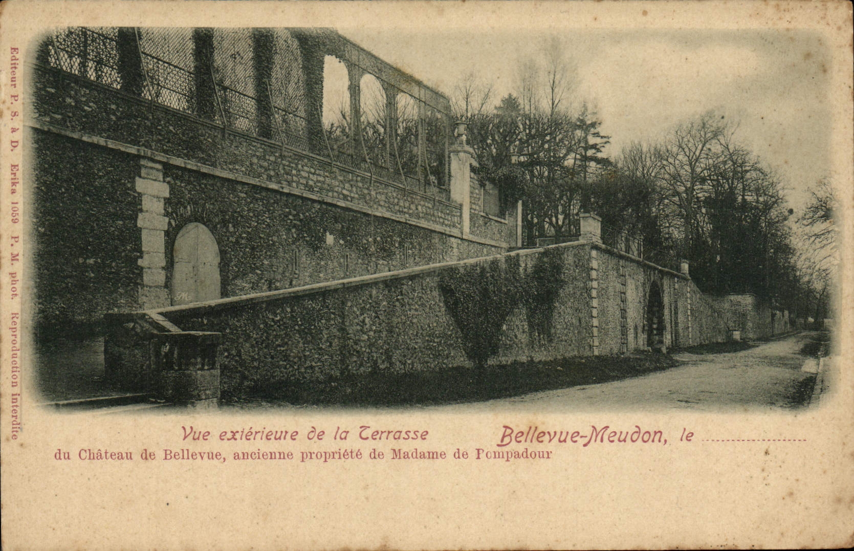 External visto Meudon de Bellevue de la POSTAL de la VENDIMIA de la terraza del castillo de Bellevue