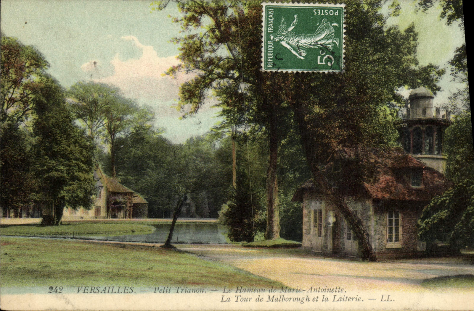 POSTAL Versalles pequeño Trianon de la VENDIMIA la aldea de Marie Antonieta la torre de Malborough y de la lechería