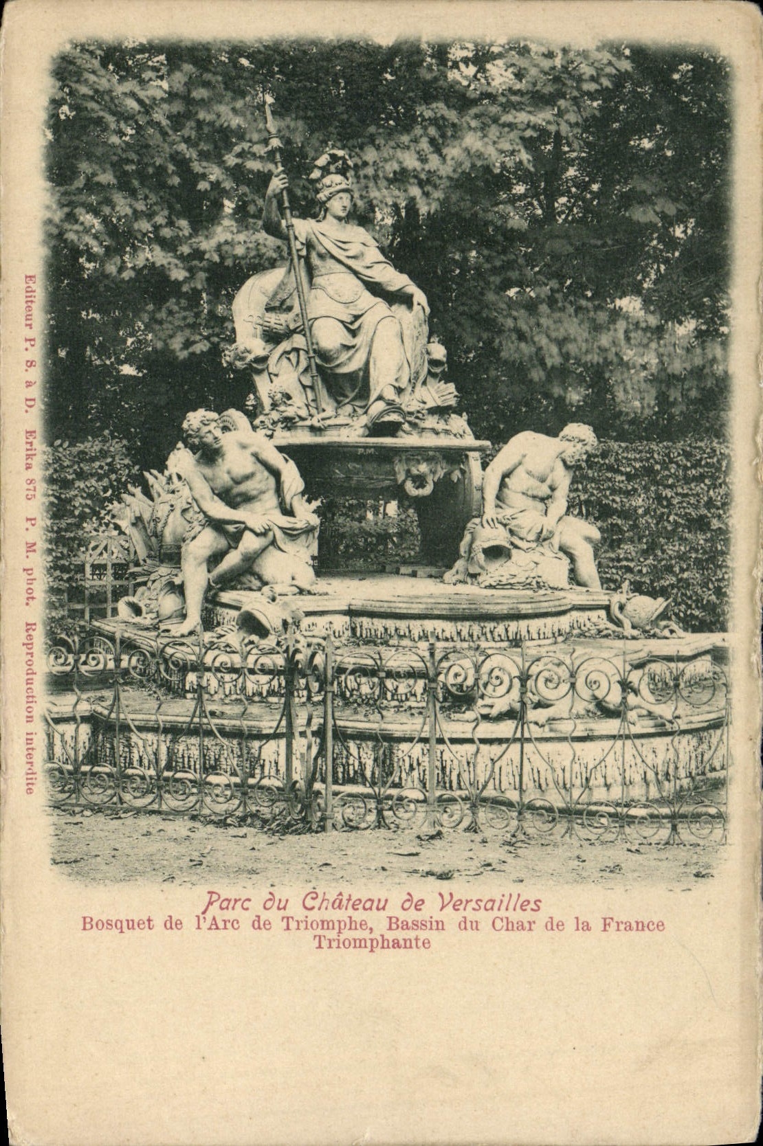 Parque de Versalles de la POSTAL de la VENDIMIA del castillo de Bosqsuet Arc de Triomphe del lavabo del tanque de Francia triunfante