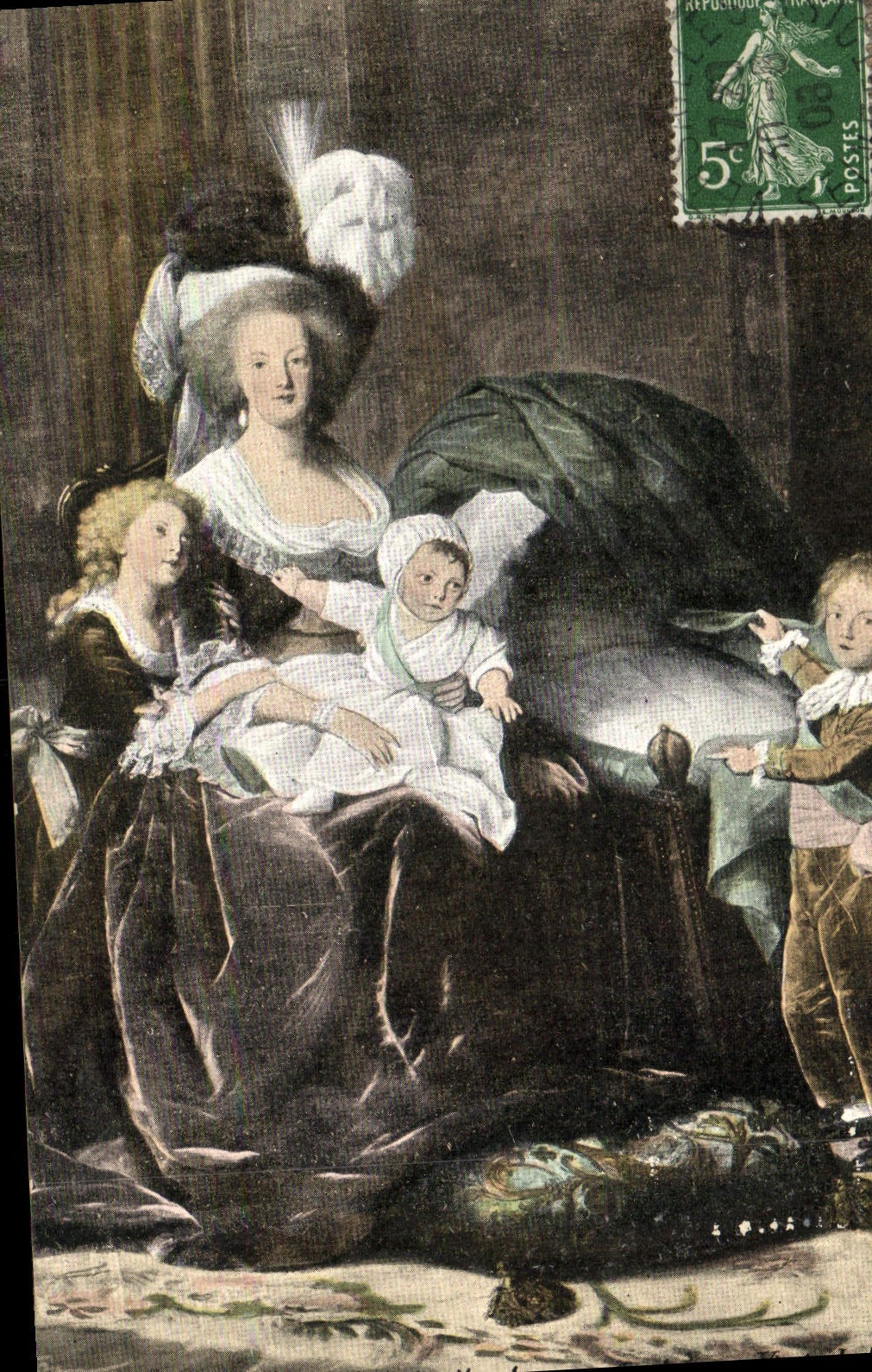 POSTAL Versalles Marie Antonieta y sus niños de la VENDIMIA de Vigee Lebrun