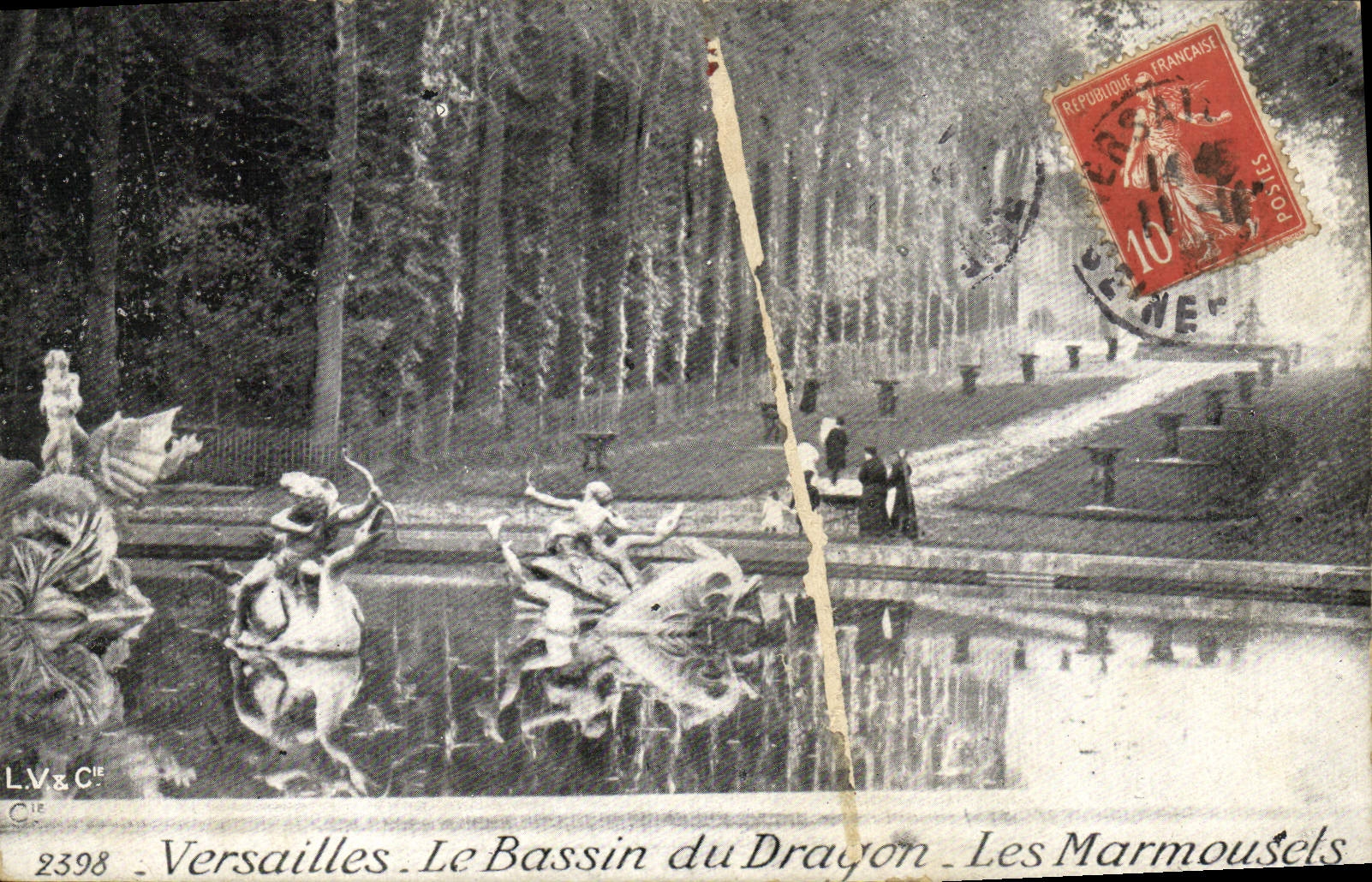 POSTAL Versalles de la VENDIMIA el lavabo del dragón Marmousets