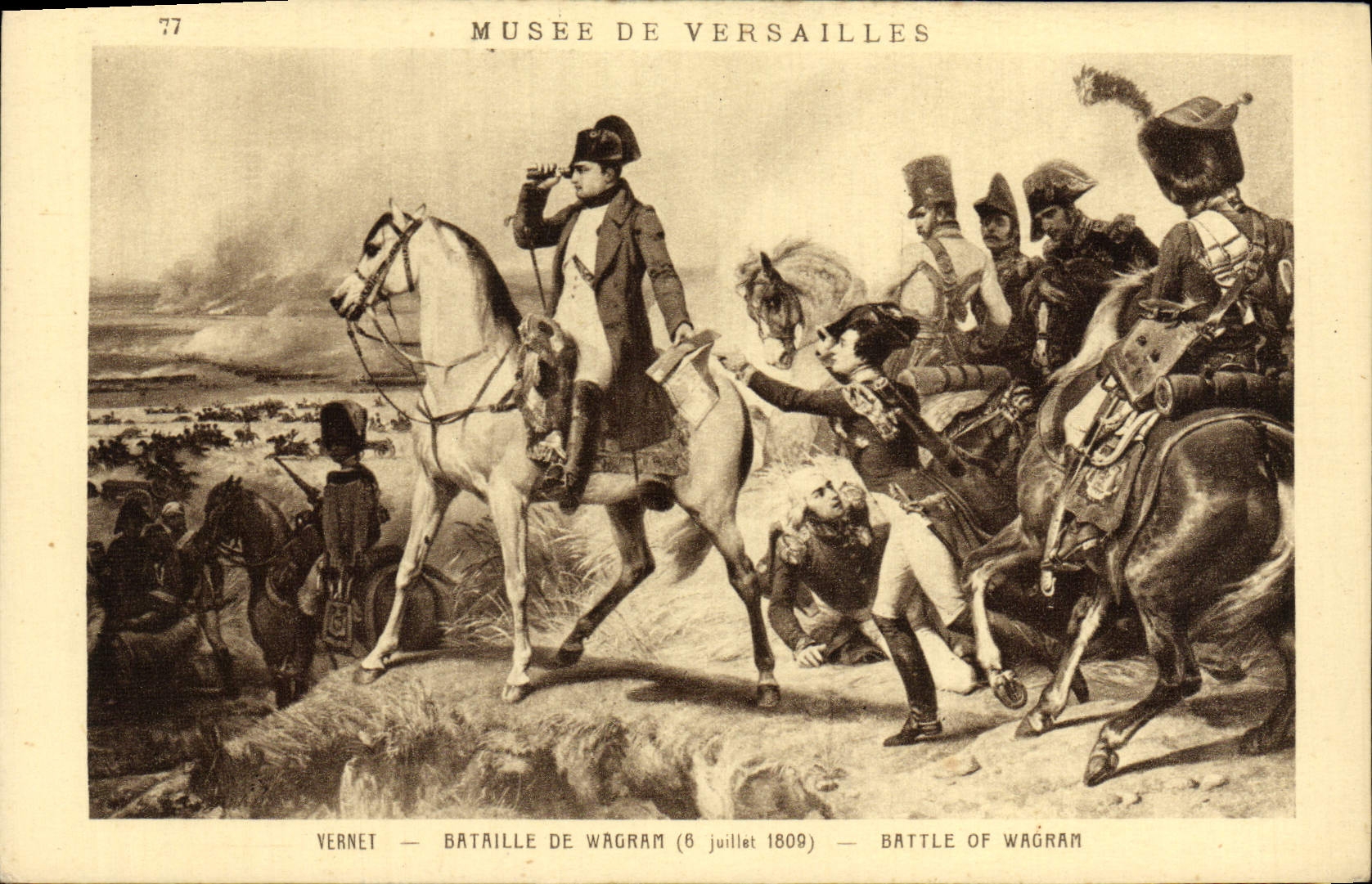 Museo de Limours de la POSTAL de la VENDIMIA de la 1ra batalla de Versalles Napoleon Wagram del 8 de julio de 1809