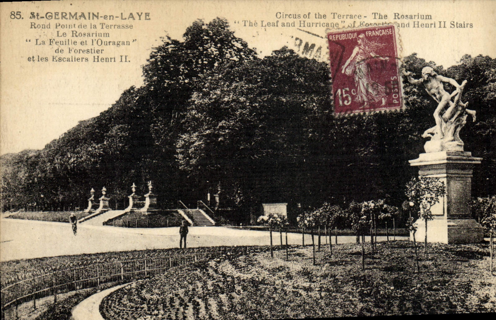 POSTAL de la VENDIMIA Saint Germain en el martillo de Bush redondo no del rosario de la terraza la hoja y el huracán del silvicultor y de las escaleras él