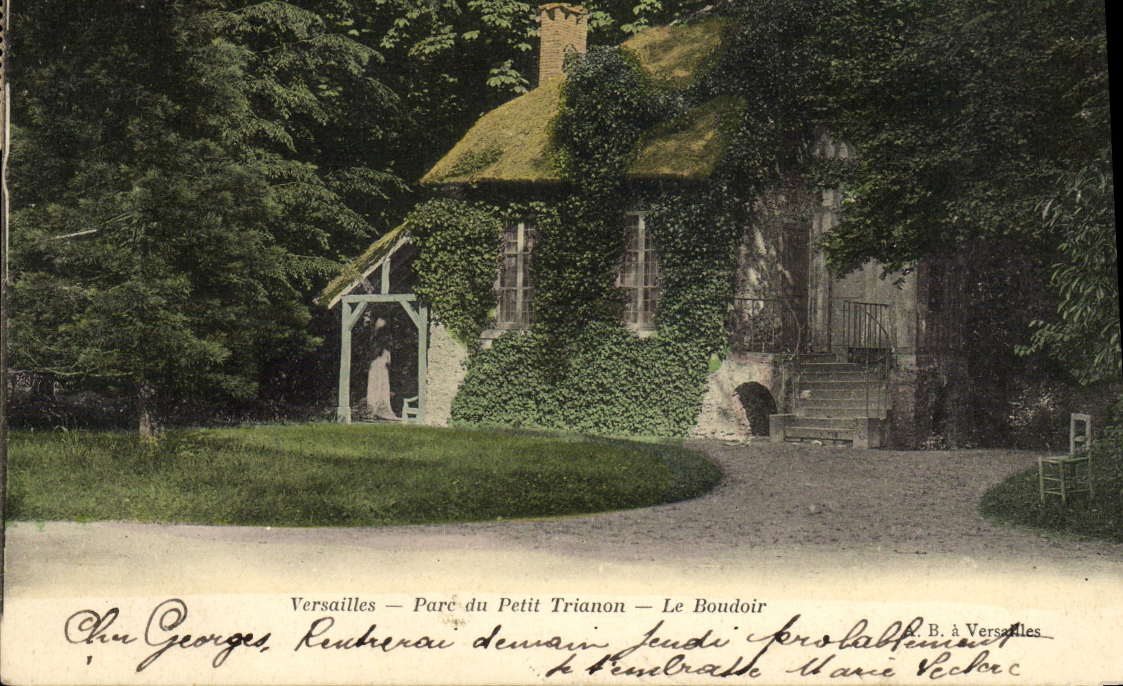 Parque de Versalles de la POSTAL de la VENDIMIA de pequeño Trianon el gabinete de señora