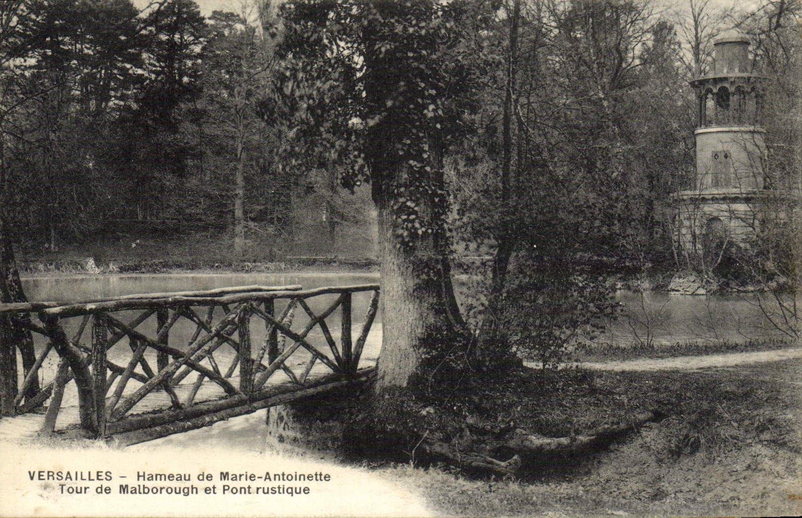 POSTAL Versalles Hamlet de la VENDIMIA de la torre de Marie Antonieta de Malborough y del puente rústico