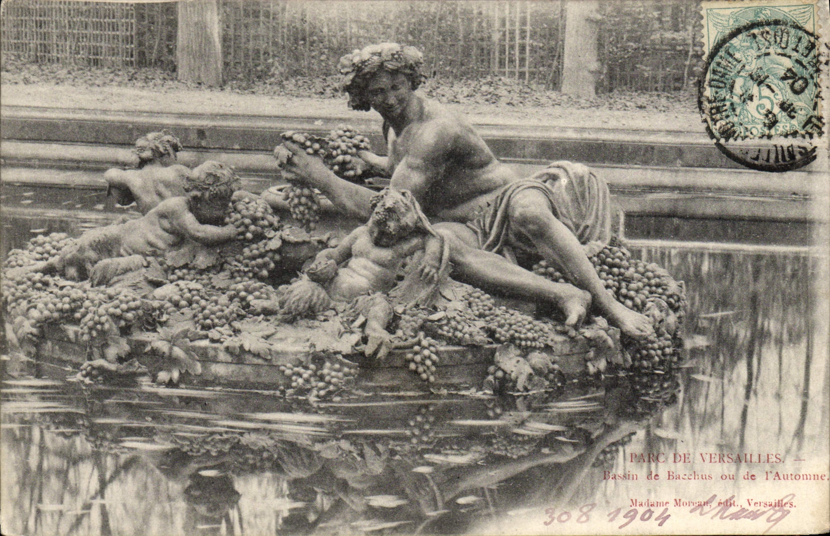 Parque de la POSTAL de la VENDIMIA de lavabo de Versalles del Bacchus o de la caída