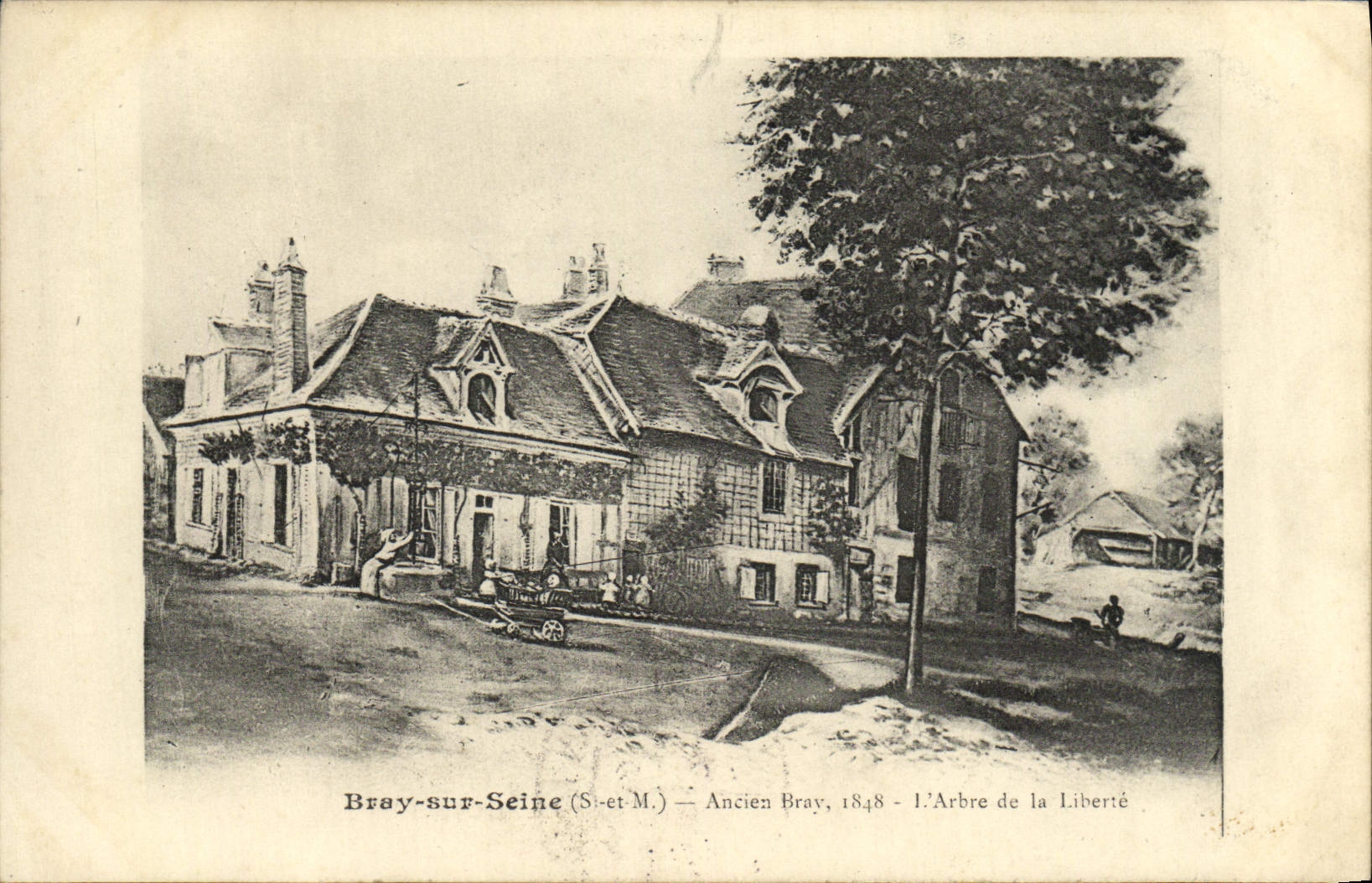 VINTAGE POSTCARD Bray On the Seine old Bray the Tree Of Freedom