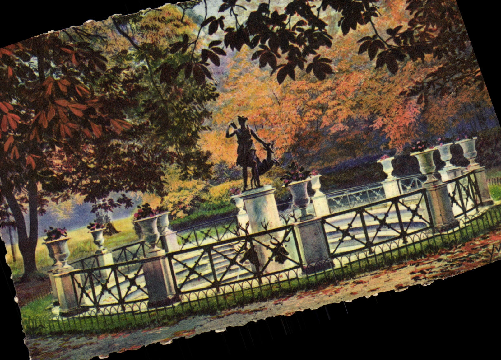 VINTAGE POSTCARD Soft Fontainebleau France Gardens Of the Palate Fountain Of Diane