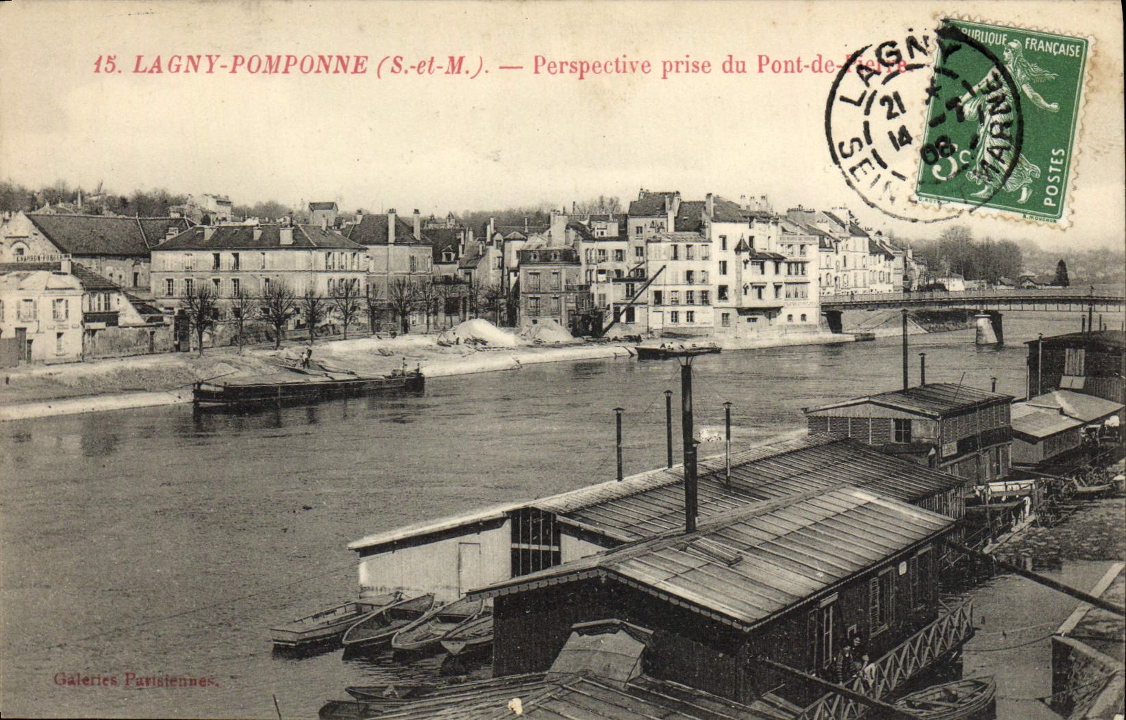 VINTAGE POSTCARD Lagny Pomponne View Taken Of the Bridge Of Pierre Barges Boats