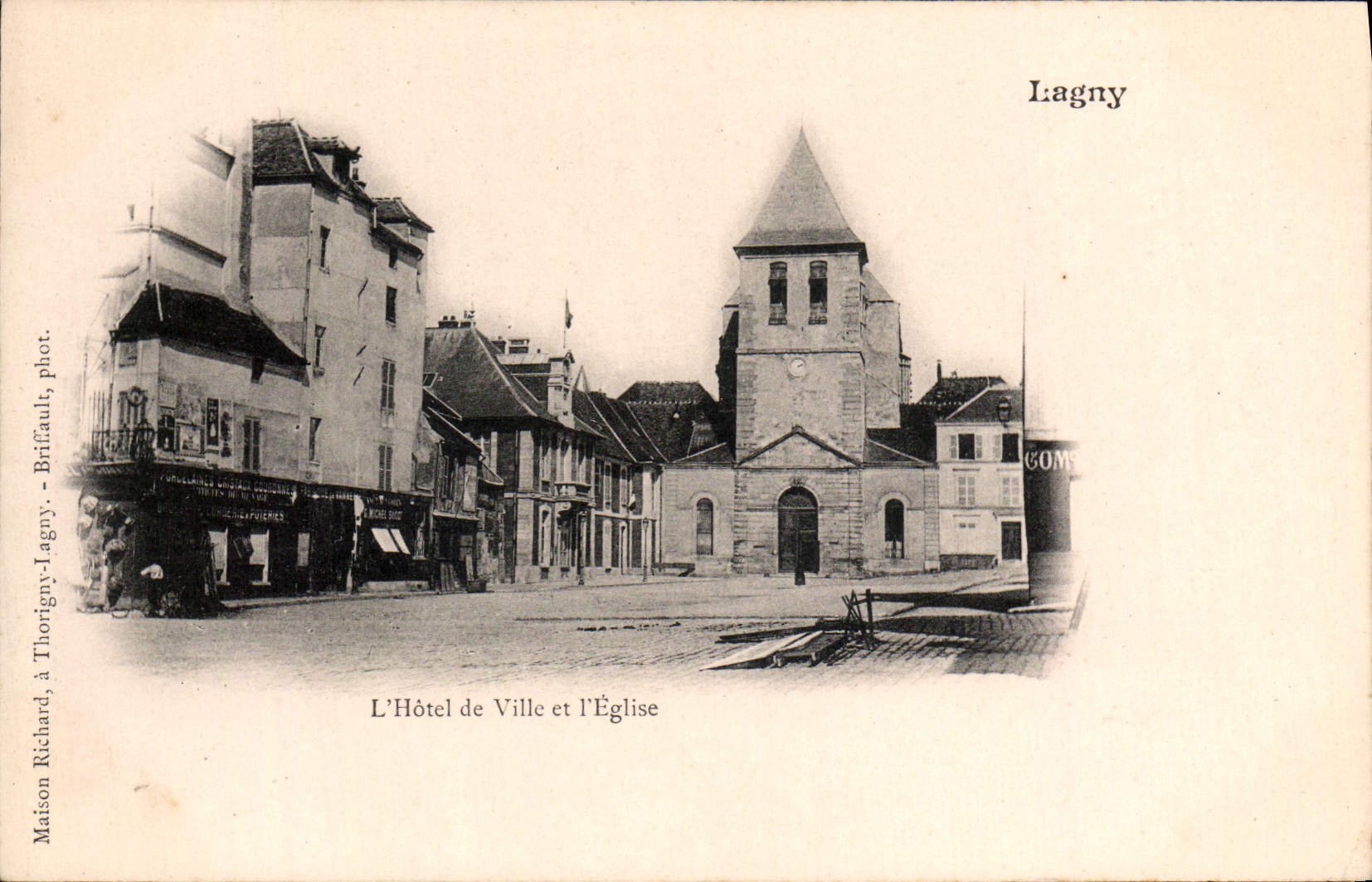 VINTAGE POSTCARD Lagny the Town hall And the Church