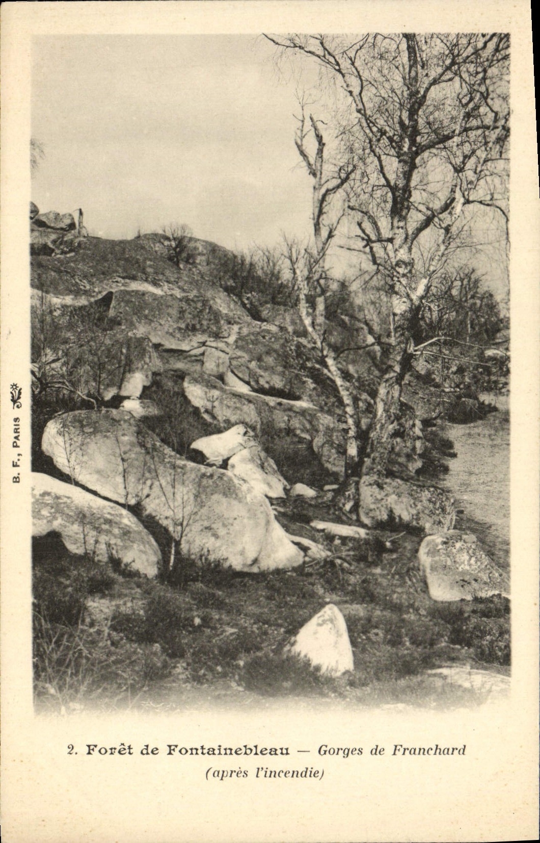 VINTAGE POSTCARD Drill De Fontainebleau Falls De Franchard after the fire