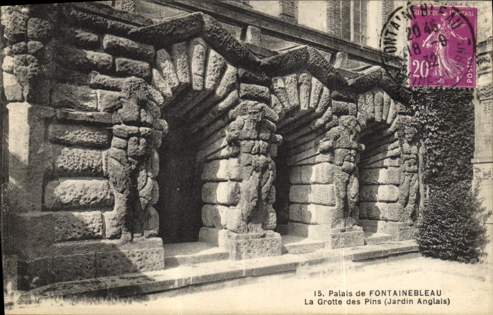 VINTAGE POSTCARD Palate De Fontainebleau the Cave Of the Pines English Garden