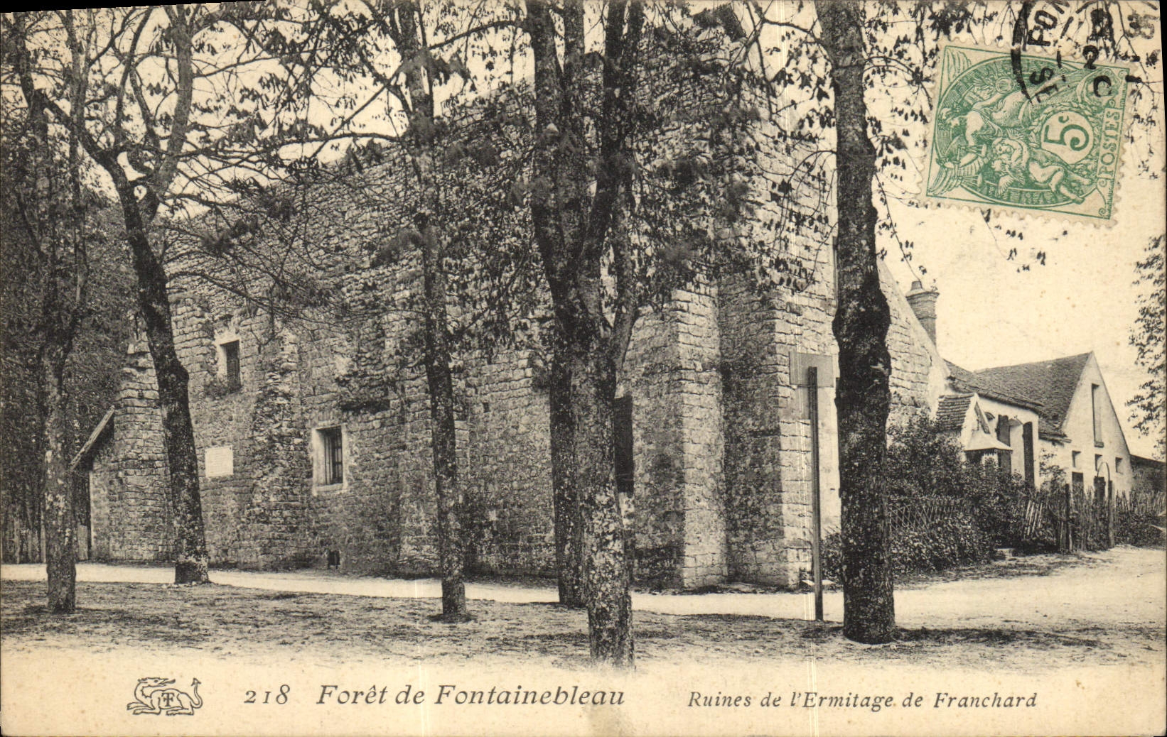 VINTAGE POSTCARD Drill De Fontainbleau Ruins Of the Hermitage Of franchard