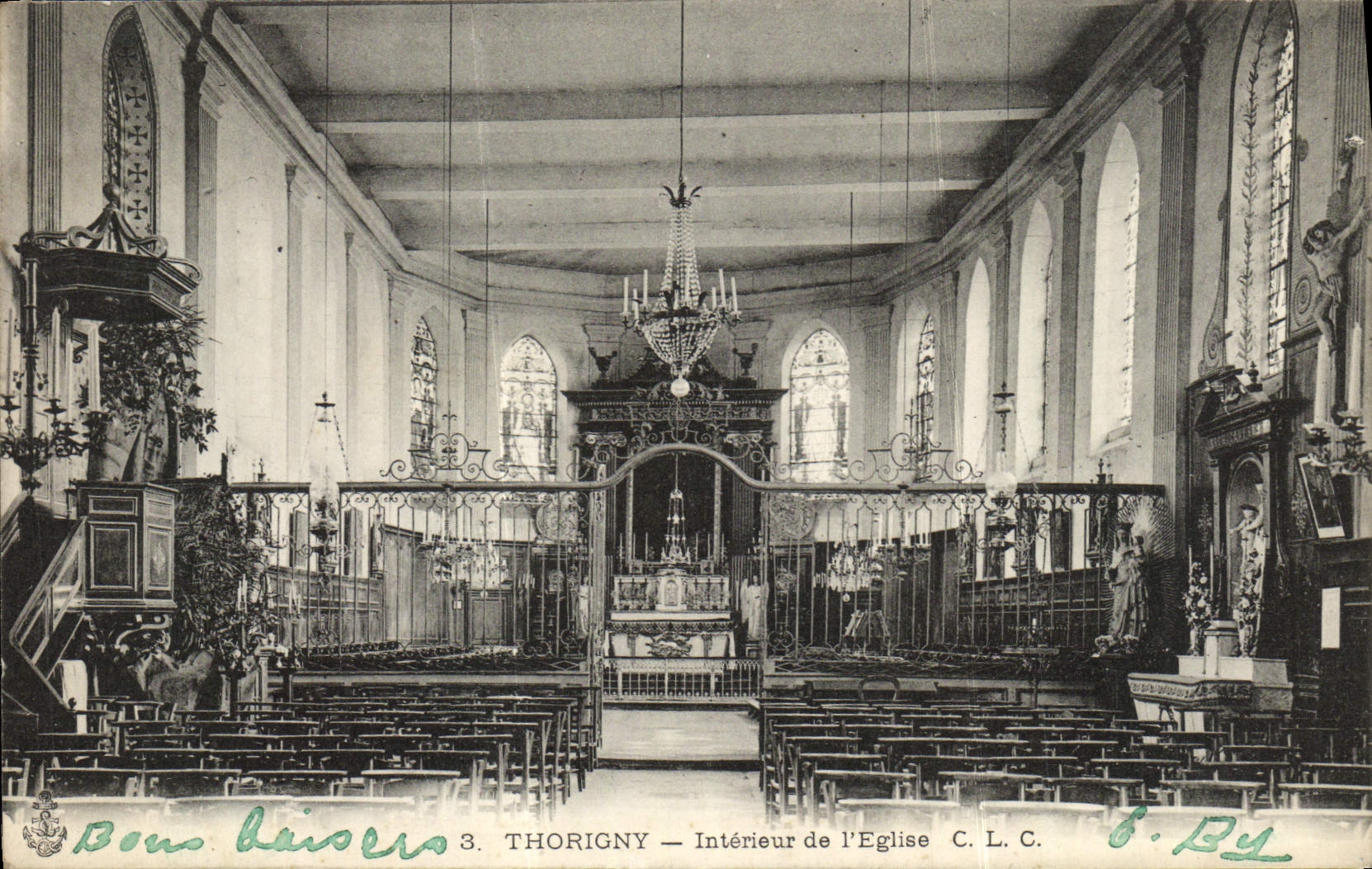 POSTAL Thorigny interior de la VENDIMIA de la iglesia