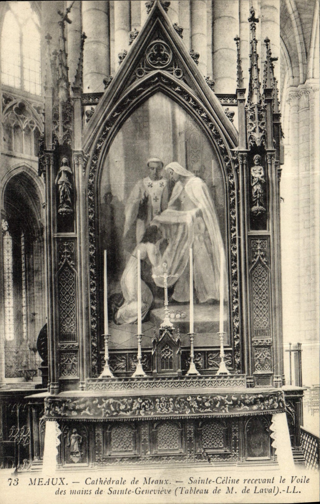 VINTAGE POSTCARD Meaux Cathedral of Meaux Sainte Celine receiving the veil of the hands of Sainte Genevieve